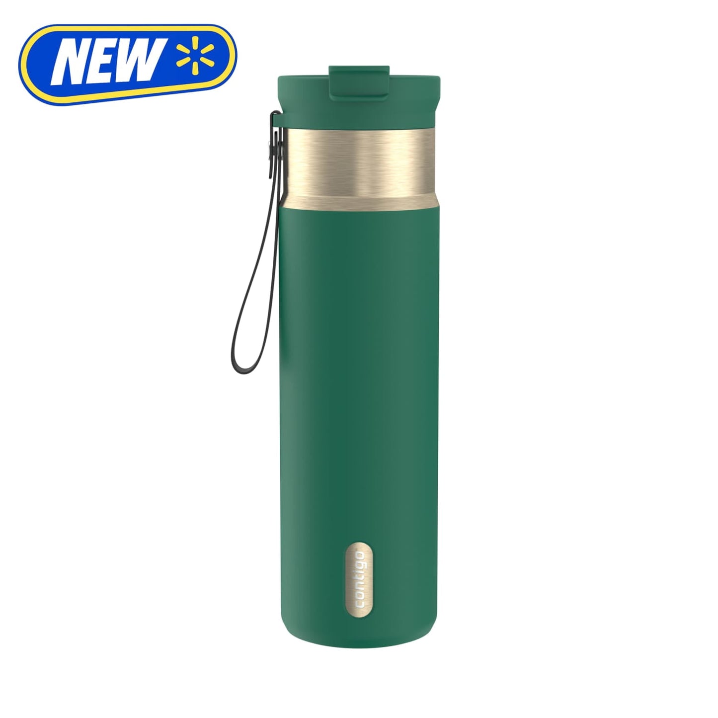 Contigo 24 oz DualSip Stainless Steel Leak-Proof Insulated Water Bottle with Straw or Sip Lid and Carry Strap, Green/Champagne