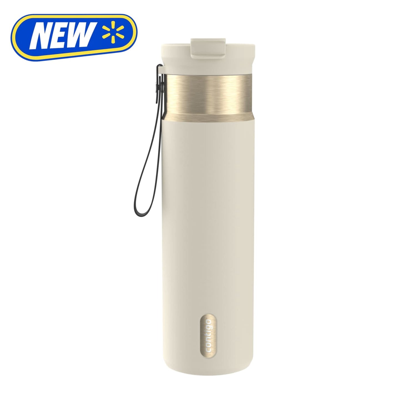 Contigo 24 oz DualSip Stainless Steel Leak-Proof Insulated Water Bottle with Straw or Sip Lid and Carry Strap, Cream/Champagne