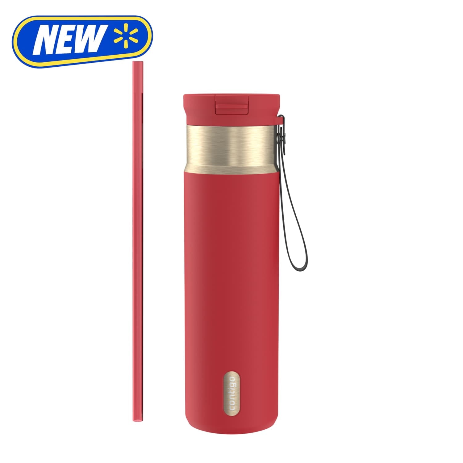 Contigo 24 oz SnapSeal Leak-Proof Stainless Steel Water Bottle â€“ Keeps Drinks Hot & Cold, Reusable Straw, Spill-Proof for Bags, Carry Strap, Red/Champagne