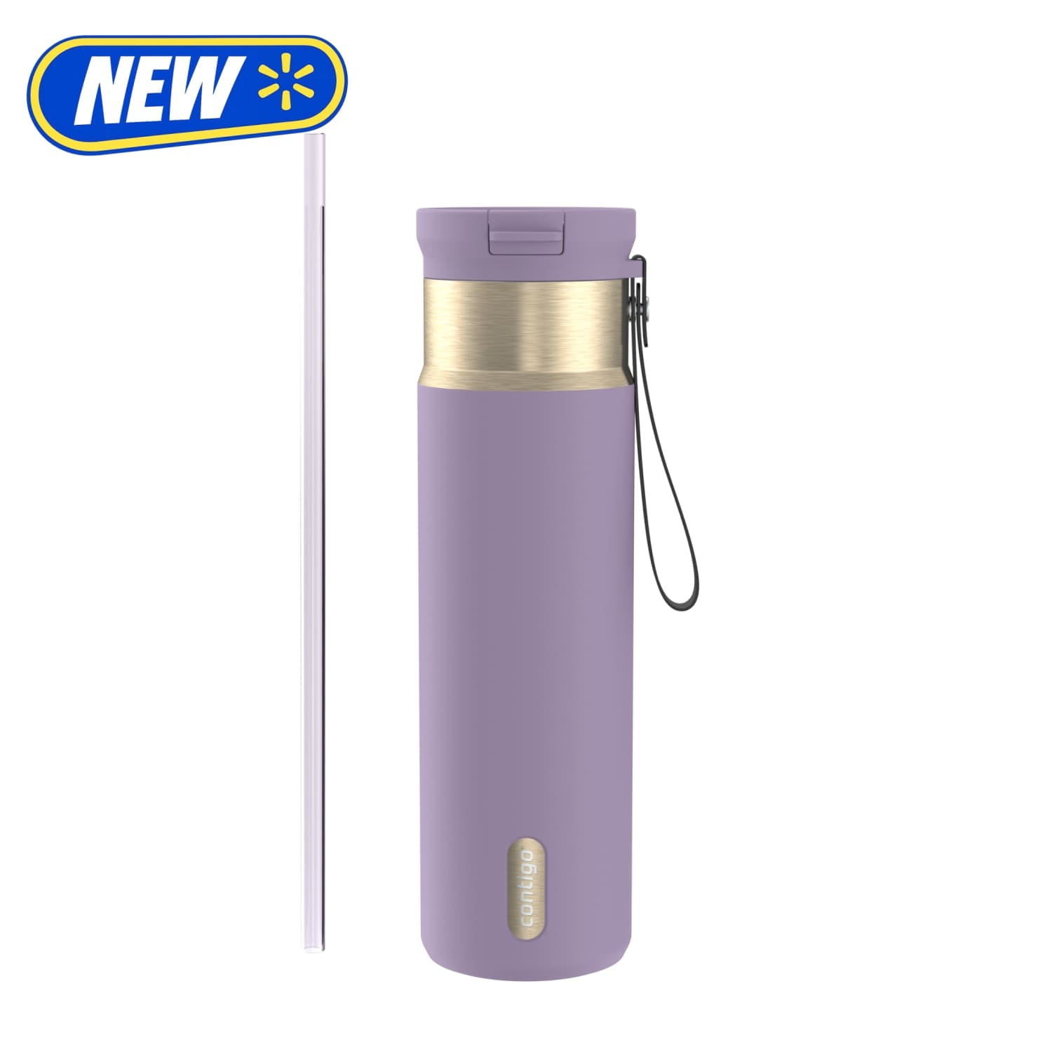 Contigo SnapSeal Leakproof Stainless Steel Reusable Water Bottle with Carrying Strap, Purple/Champagne, 24 oz