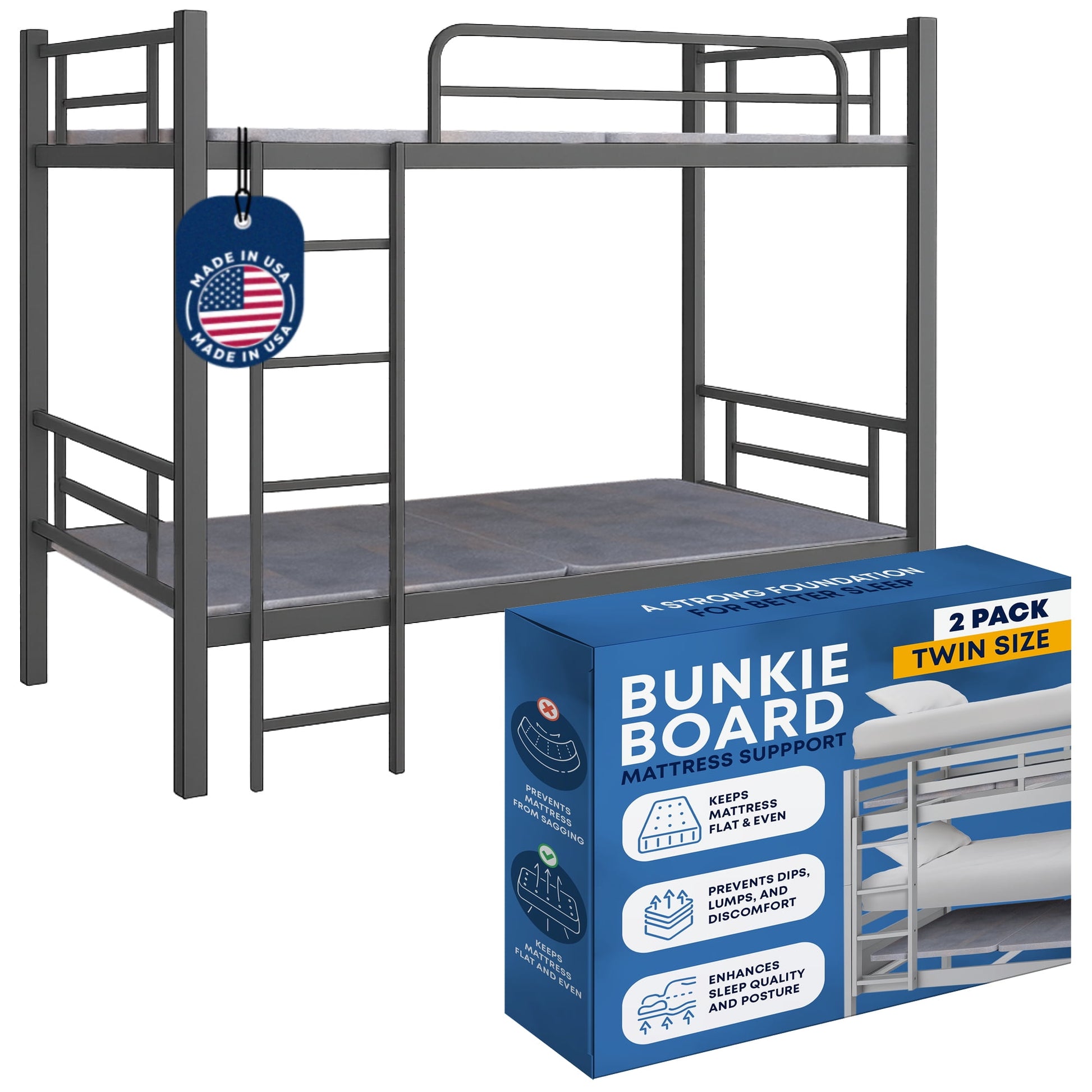 Continental Sleep , 38MM Madera Bunkie Board para Cama TamaÃ±o Twin - Tablero de Soporte Bajo el ColchÃ³n, Completamente Ensamblado, Cubierta de VentilaciÃ³n de Tela - Reemplaza Listones de Madera O Box Spring para Bases de Cama (Juego de 2)