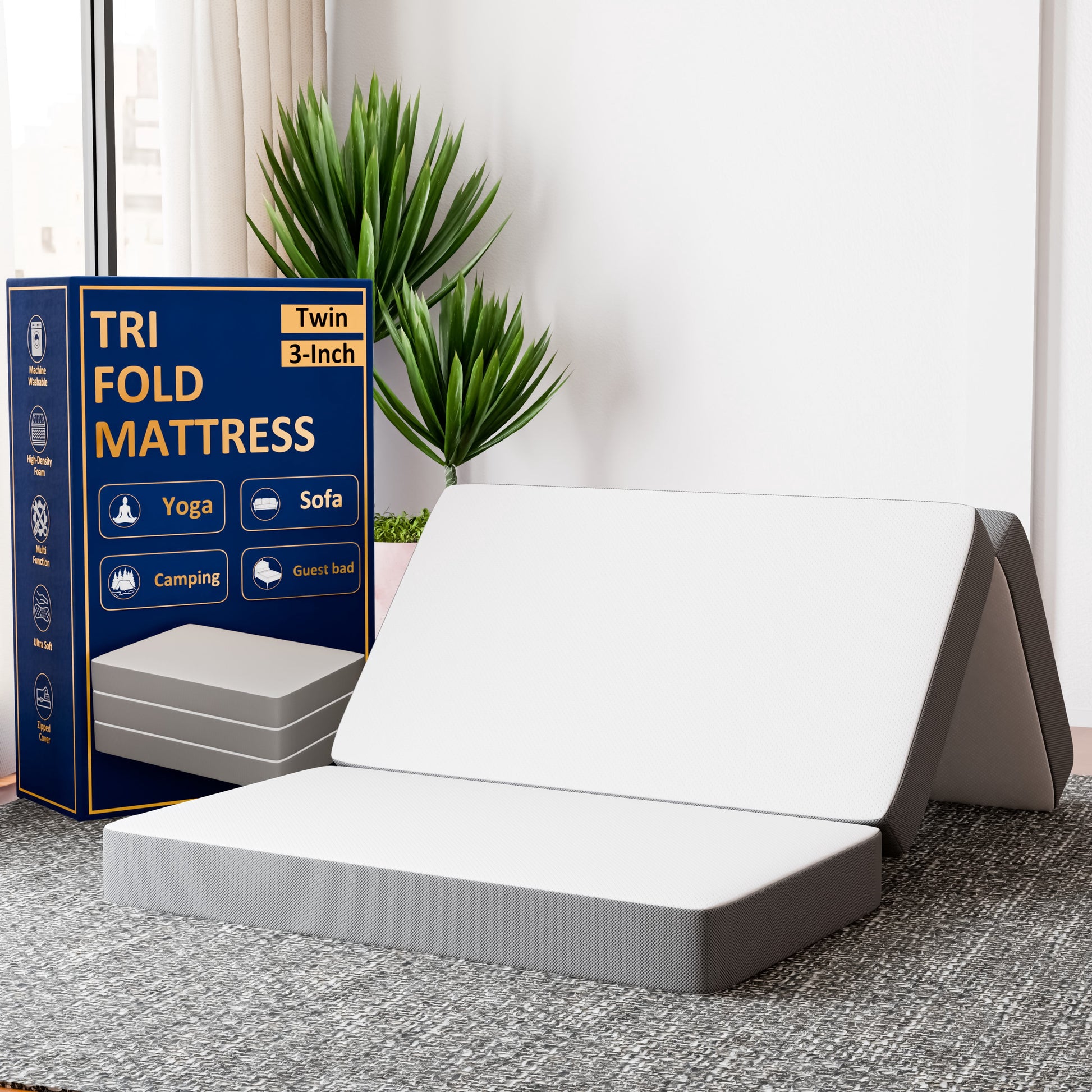 Continental Sleep By Sunset, 3â€ Memory Foam Tri-fold Mattress, Good for Kids and Adult, Twin.