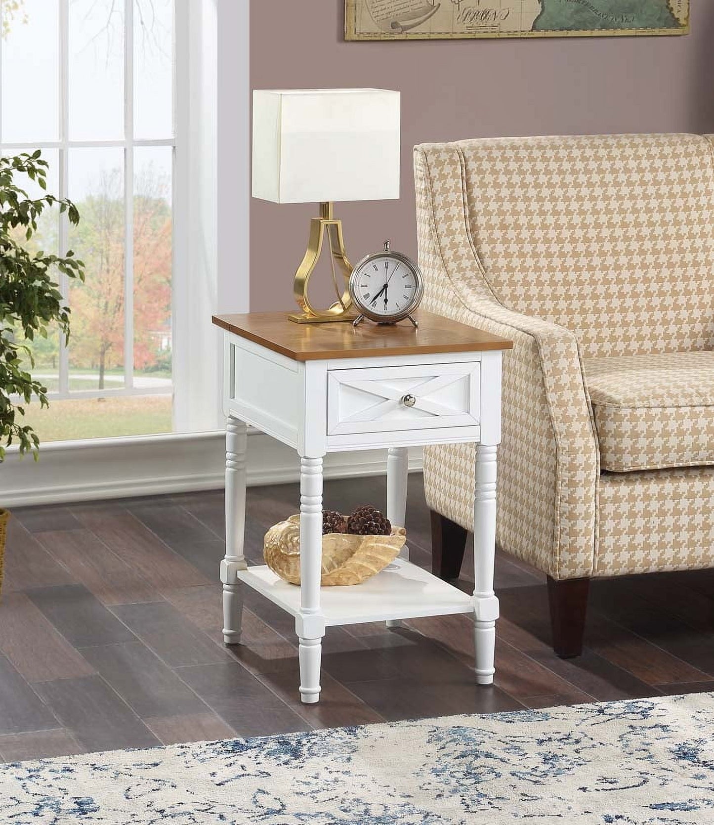 Convenience Concepts Country Oxford End Table with Charging Station, Multiple Colors