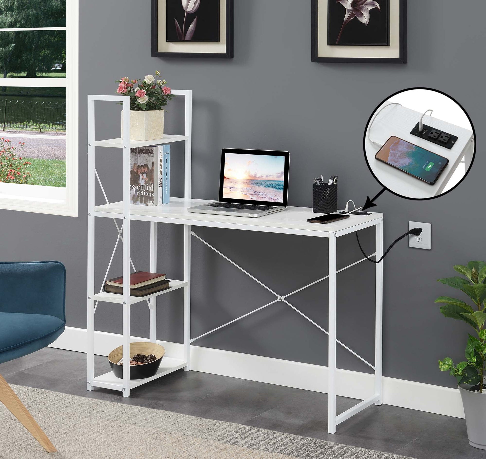 Convenience Concepts Designs2Go Office Workstation Desk with 2 Outlets & 2 USB Ports