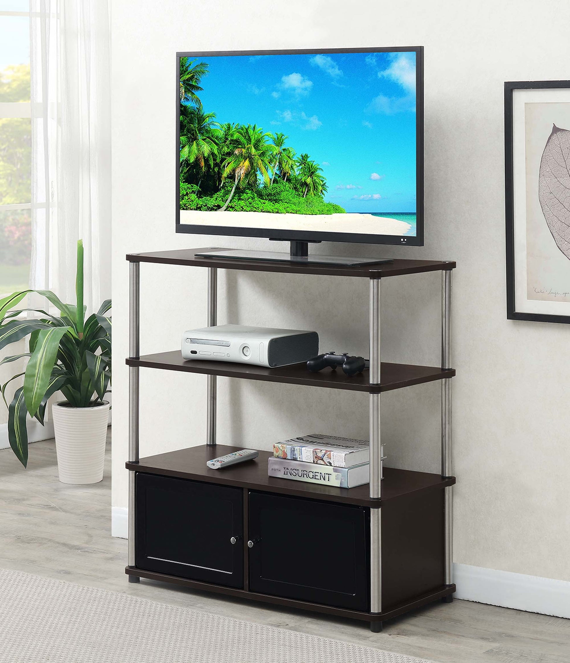 Convenience ConceptsDesigns2Go Highboy TV Stand with Storage Cabinets and Shelves for TVs up to 40 Inches, Espresso