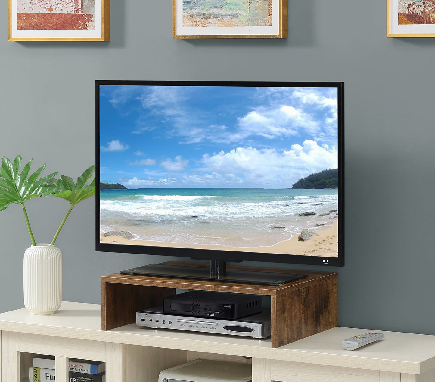 Convenience Concepts Designs2Go Small TV/Monitor Riser for TVs up to 26 inches, White Faux Marble