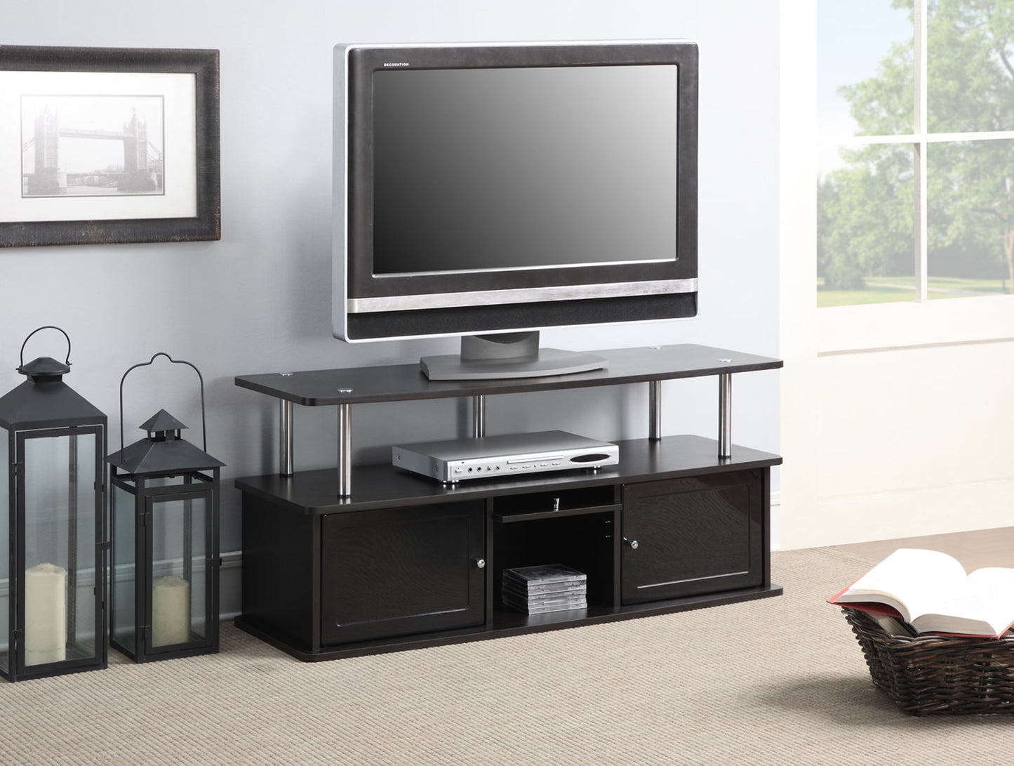 Convenience Concepts Designs2Go TV Stand w/ 3 Storage Cabinets & Shelf for TVs up to 55", Espresso