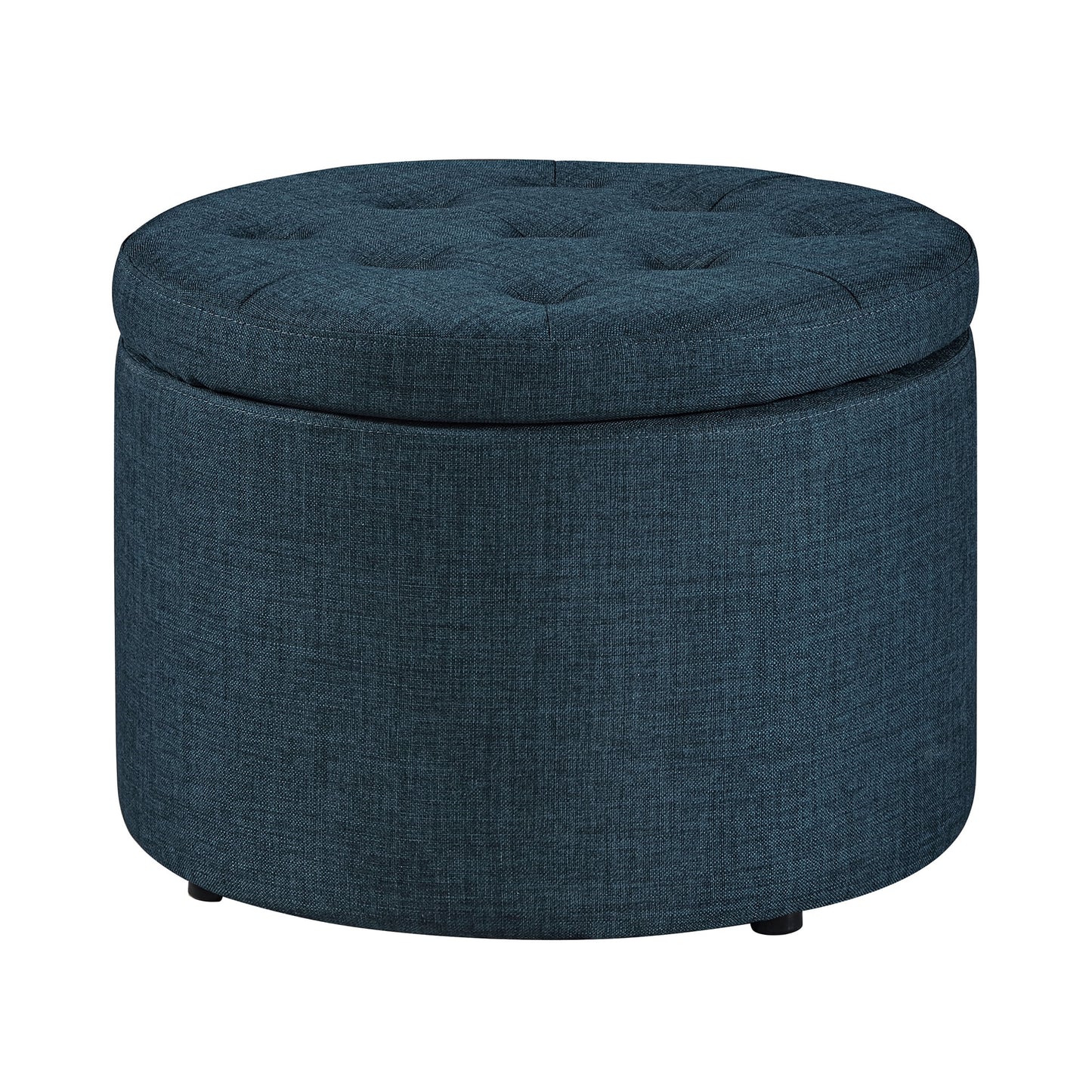 Convenience Concepts Designs4Comfort Round Shoe Storage Ottoman with Reversible Tray Table Lid, Dark Blue Fabric