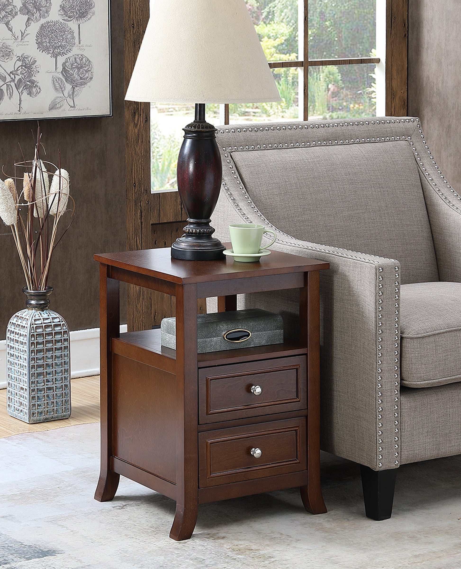 Convenience Concepts Melbourne 2 Drawer End Table with Shelf, Espresso
