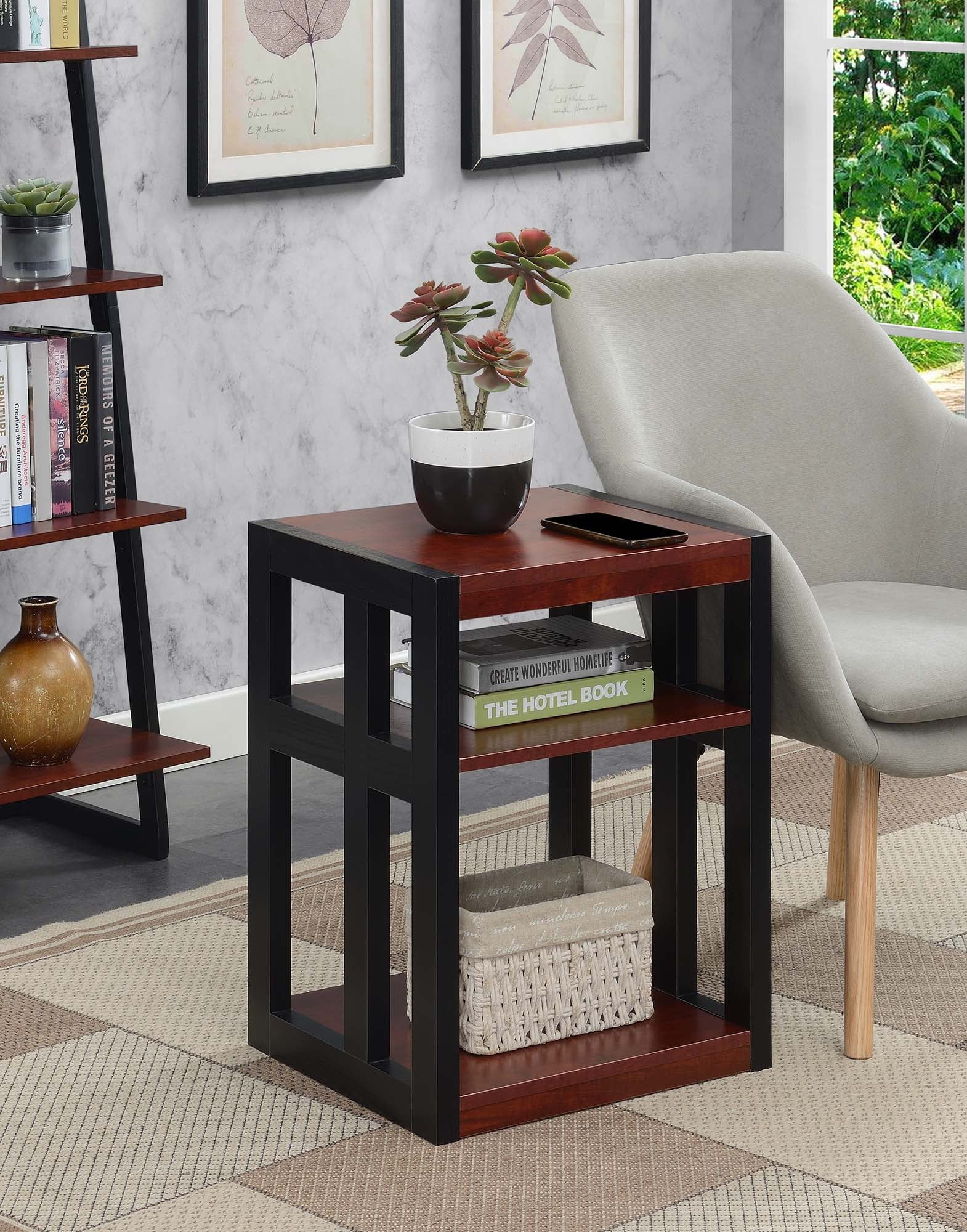 Convenience Concepts Monterey Mesa Auxiliar con Estantes, Cerezo/negro
