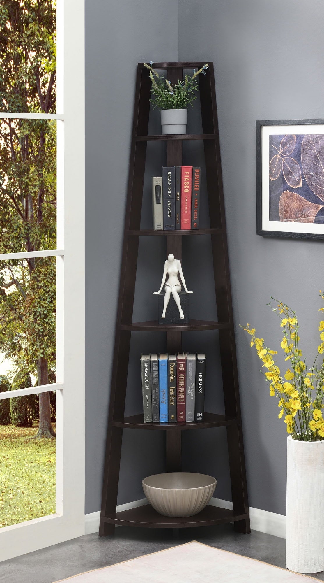 Convenience Concepts Newport 6 Tier Corner Bookshelf, Espresso