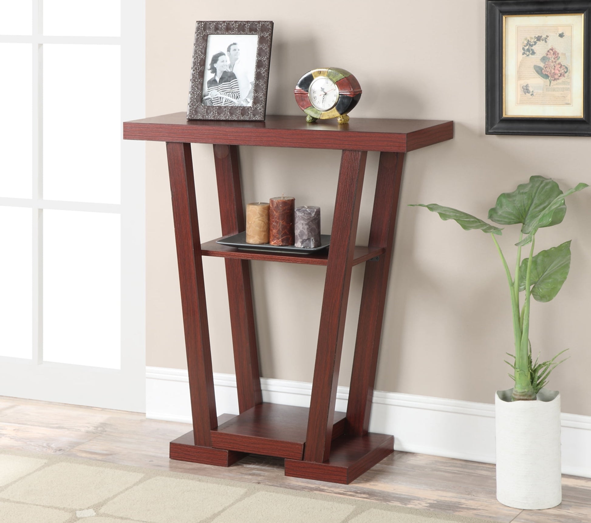 Convenience Concepts Newport V Console Table, Mahogany