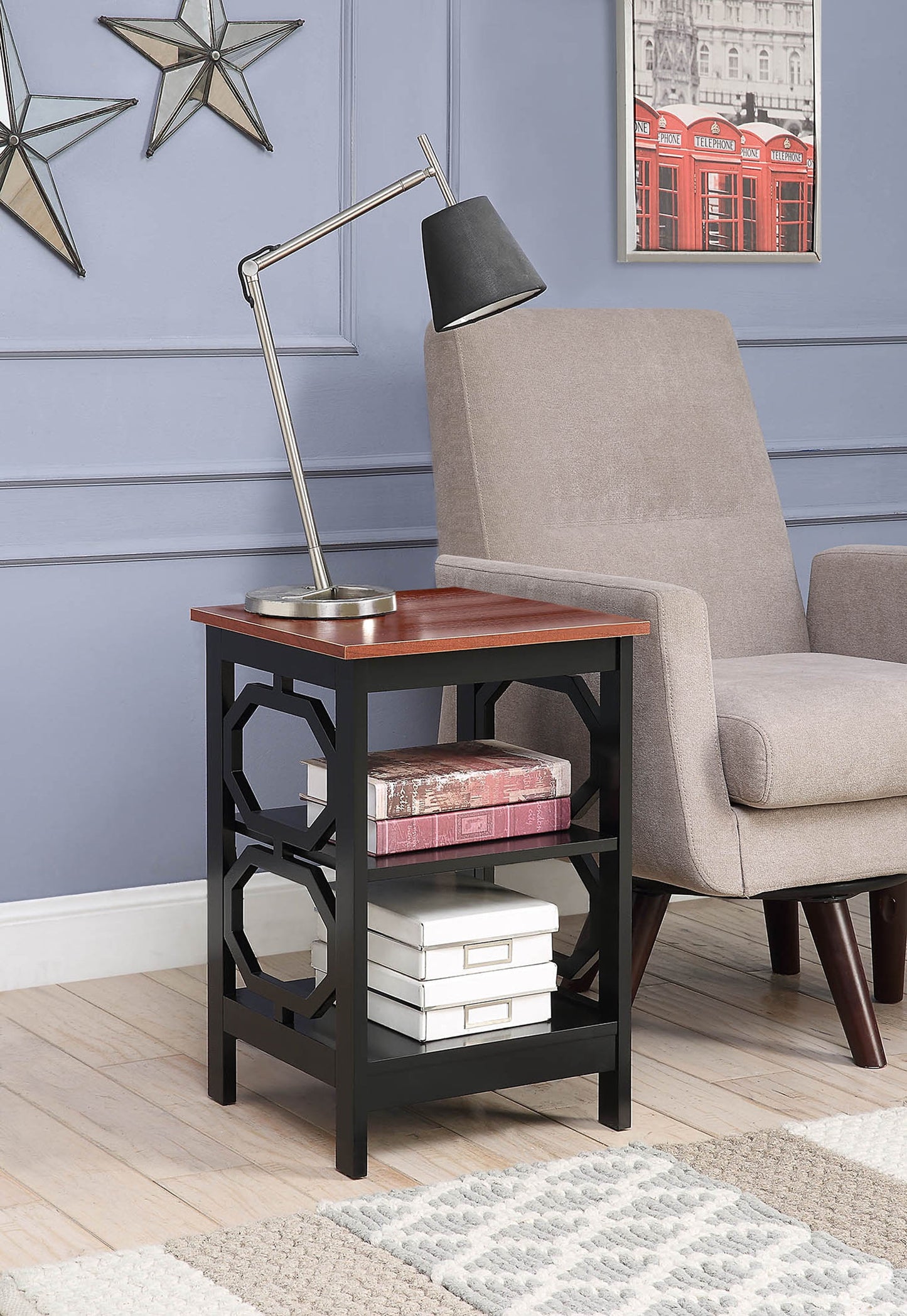 Convenience Concepts Omega End Table with Shelf, Cherry Top/Black