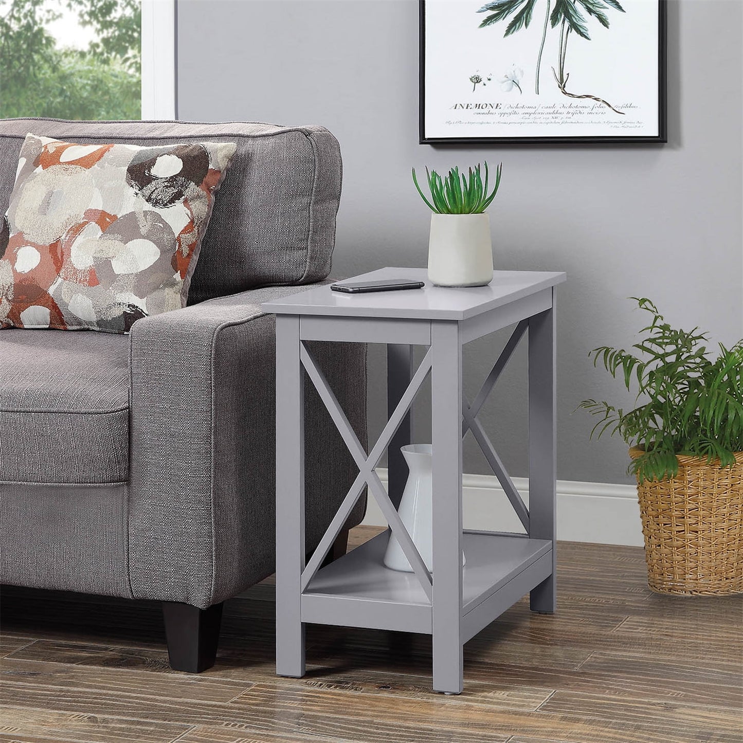 Convenience Concepts Oxford Chairside End Table with Shelf in White Wood Finish