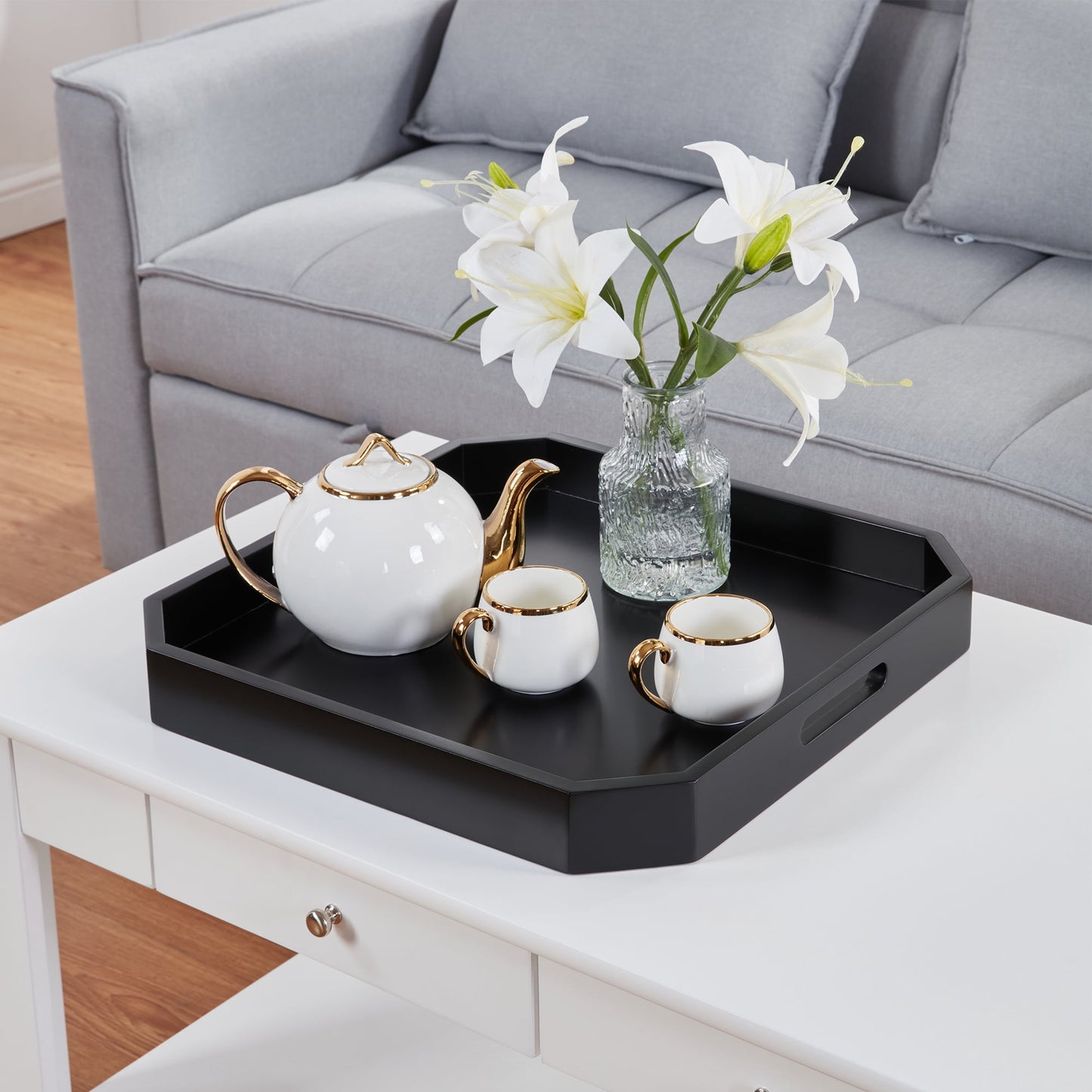 Convenience Concepts Palm Beach Geometric Decorative Serving Tray, Black