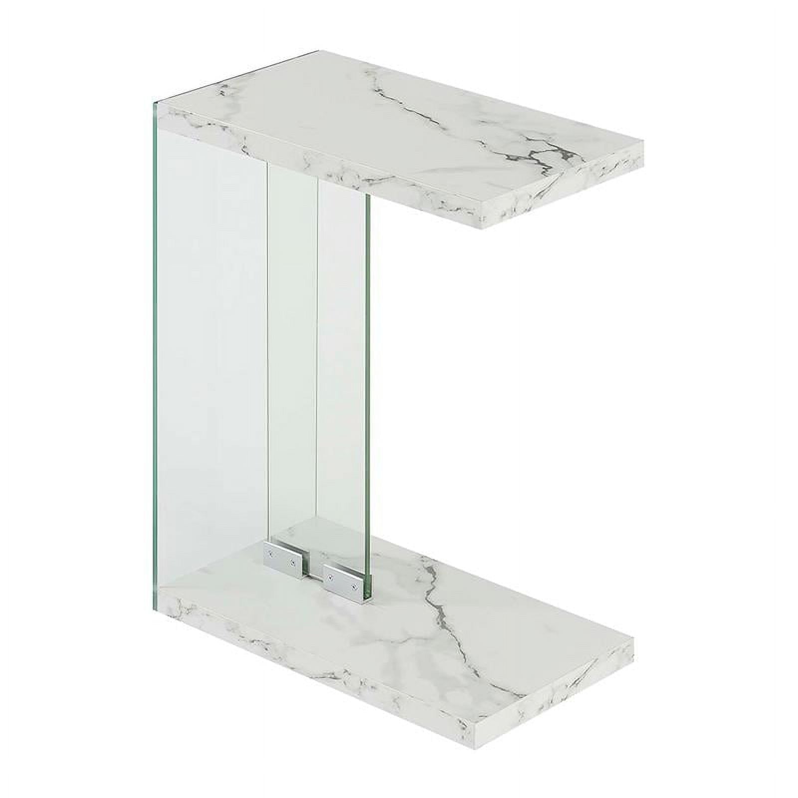 Convenience Concepts SoHo Glass C End Table, White Faux Marble/Glass