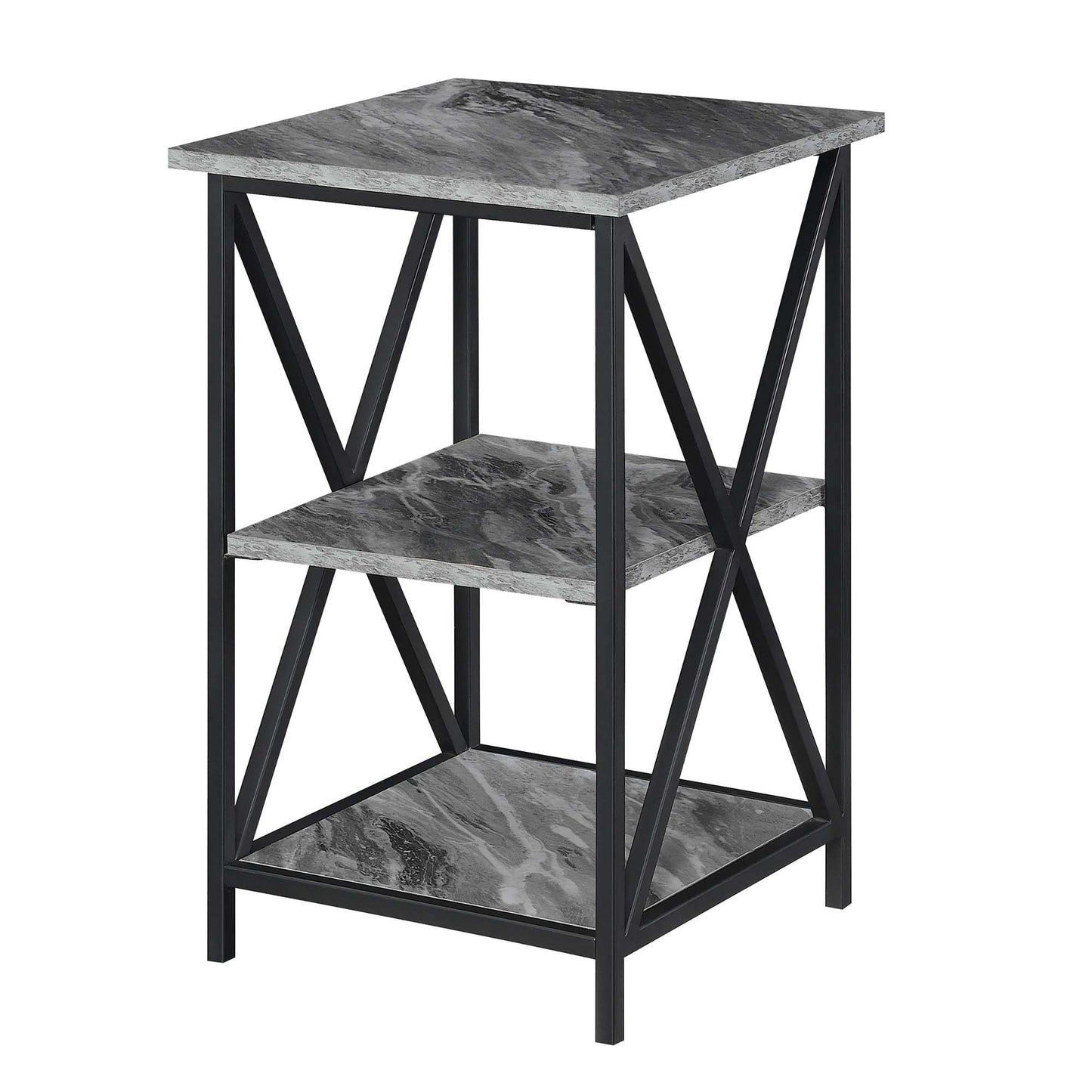 Convenience Concepts Tucson End Table with Shelves in Marble Gray Wood Finish