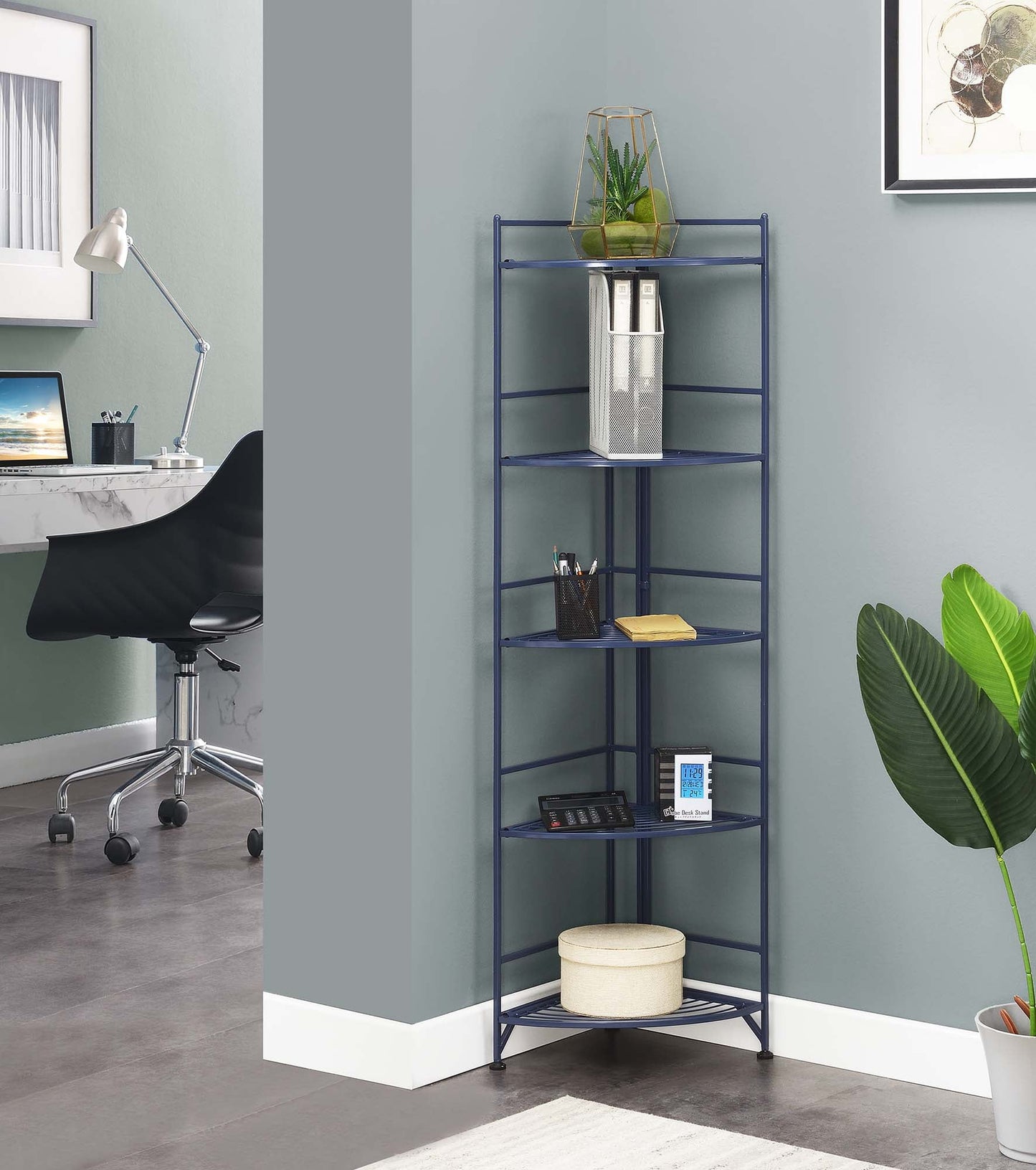 Convenience Concepts Xtra Storage 5 Tier Folding Metal Corner Shelf, Cobalt Blue