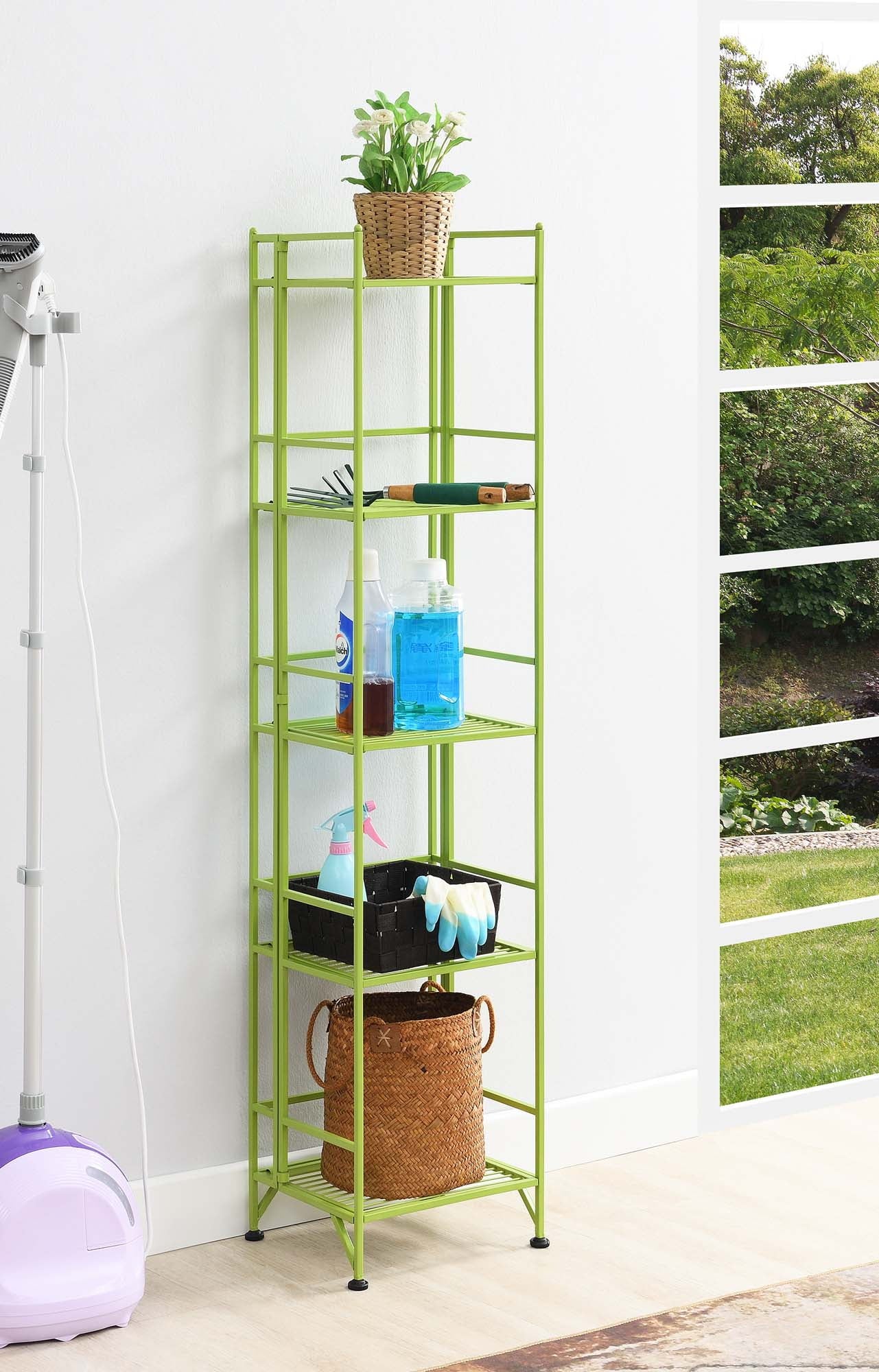 Convenience Concepts Xtra Storage 5 Tier Folding Metal Shelf, Lime