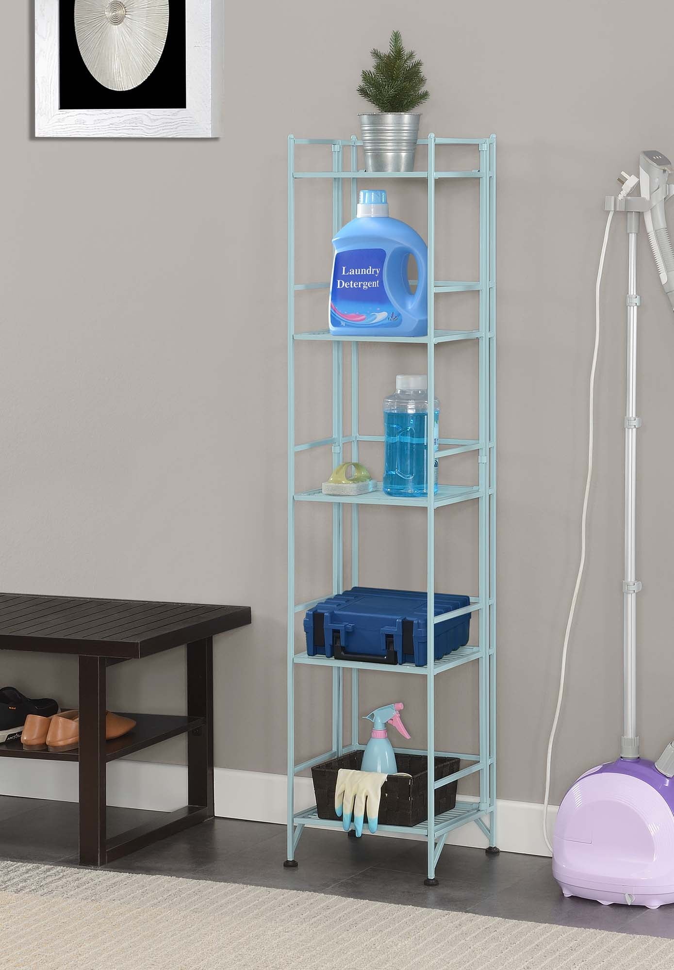 Convenience Concepts Xtra Storage 5 Tier Folding Metal Shelf, Seafoam