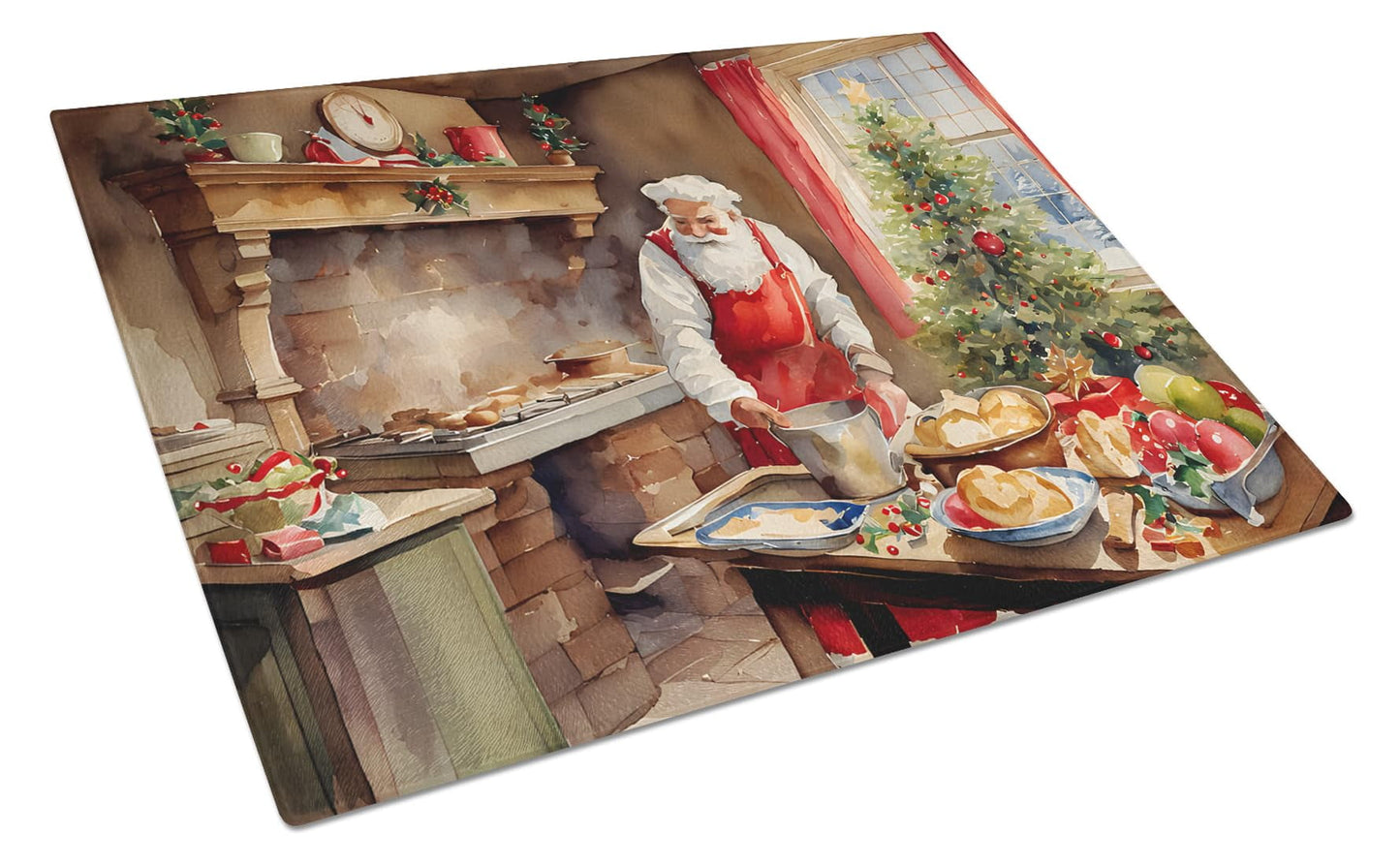 Cookies with Santa Claus Glass Cutting Board Large 12 in x 15 in