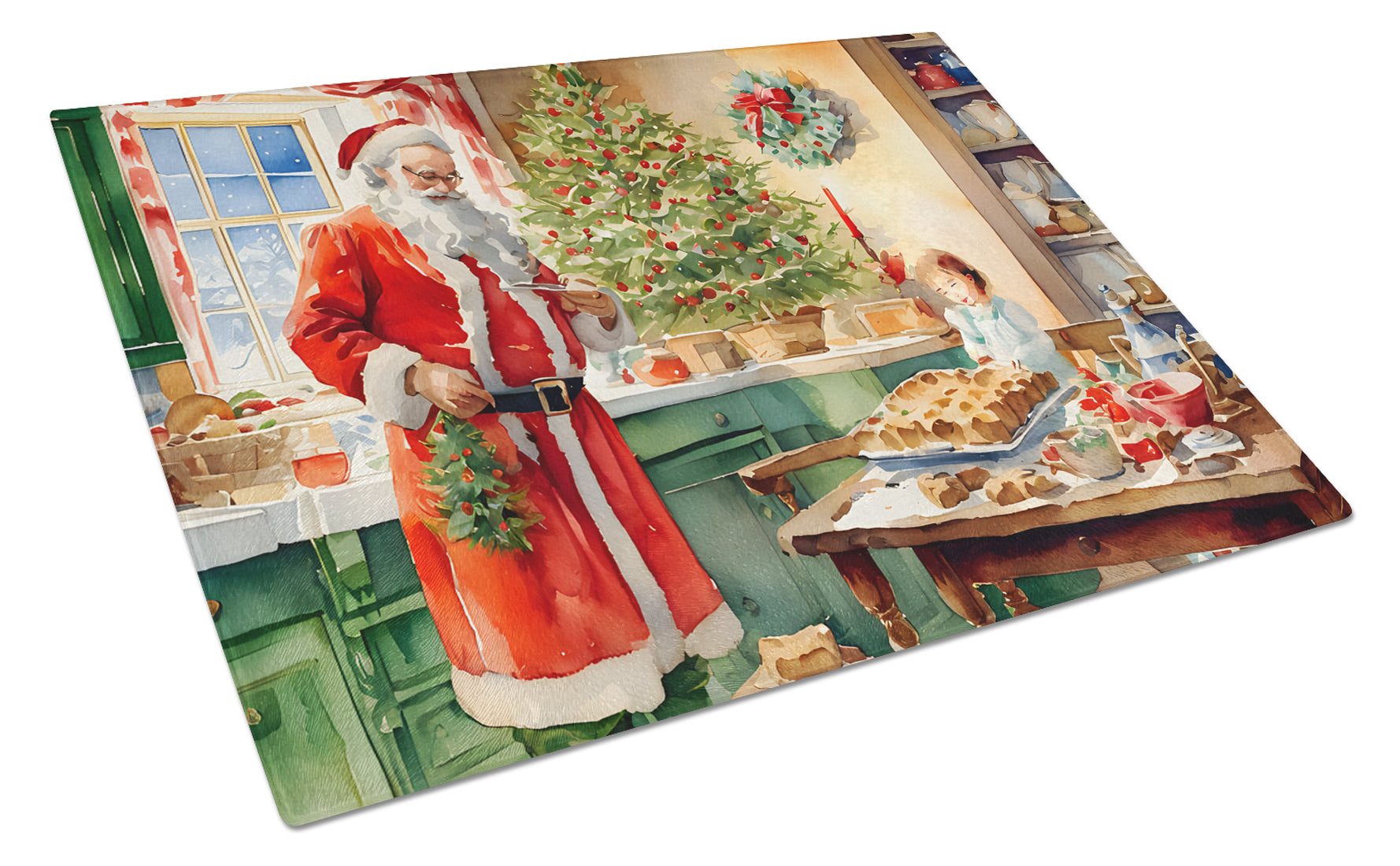 Cookies with Santa Claus Papa Noel Glass Cutting Board Large 12 in x 15 in