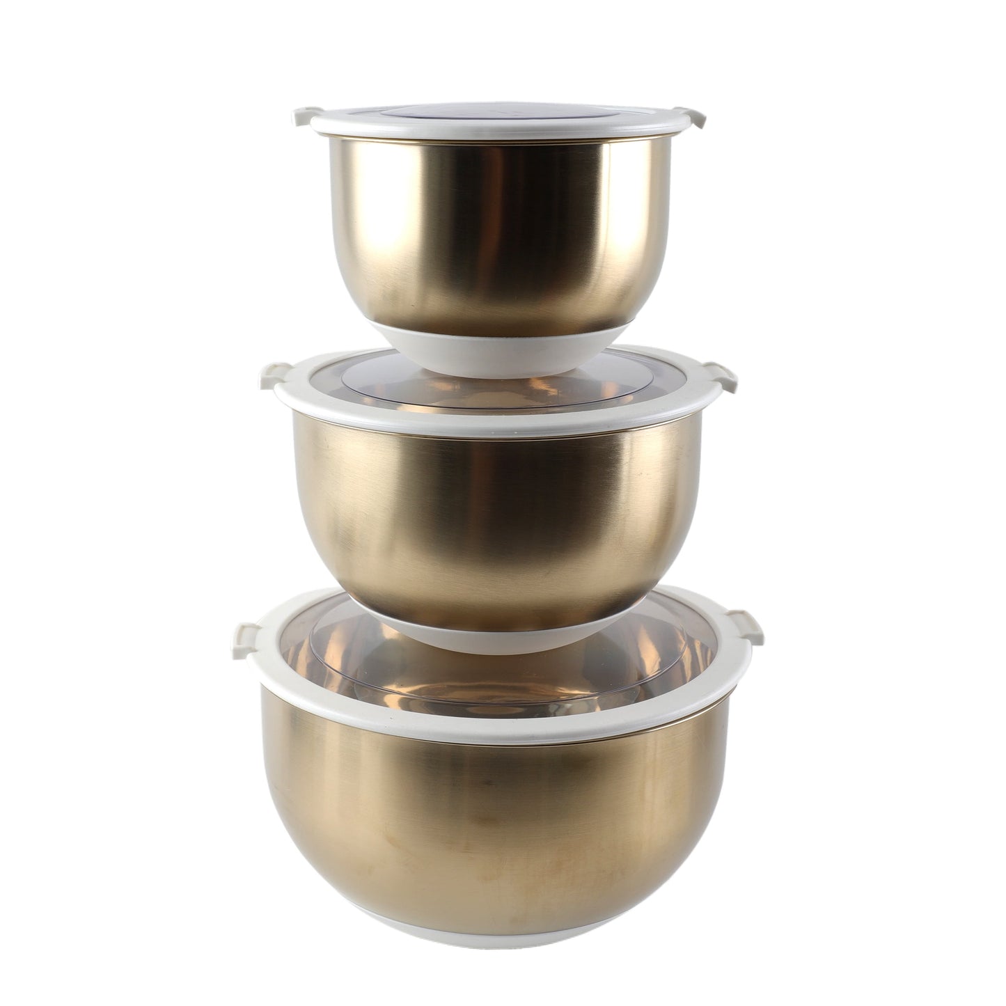 Cook with Color 3-Piece Stainless Steel Mixing Bowls with Clear Lids â€“ Nesting, Durable & Space-Saving