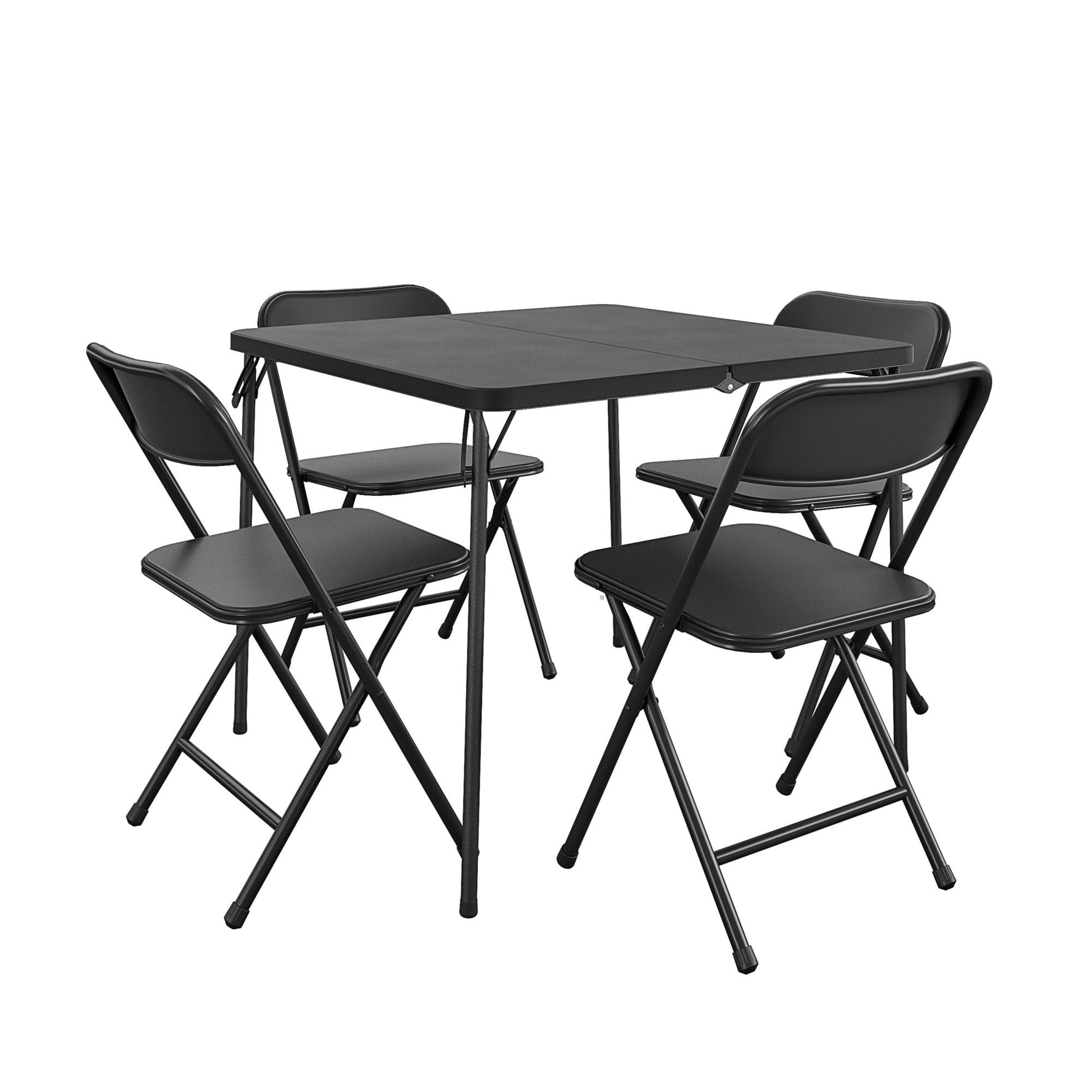 COSCO Juego de Comedor Plegable de 5 Piezas de Resina Maciza para Mesa y Silla, Negro, Interior y Exterior, Perfecto para Uso Diario, Hospedaje, Noche de Juegos O Celebraciones NavideÃ±as.