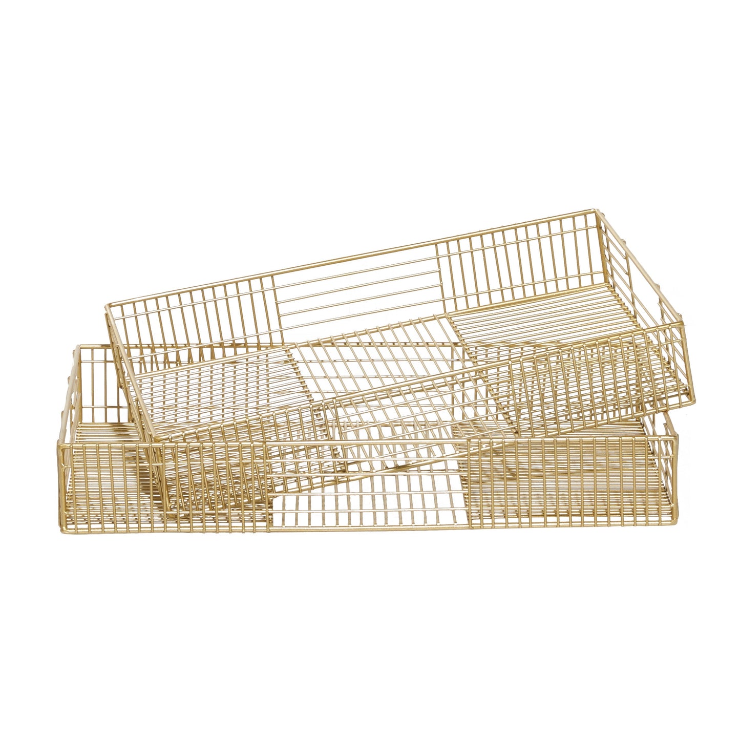 CosmoLiving by Cosmopolitan 17", 19"W Gold Metal Wire Tray, 2-Pieces