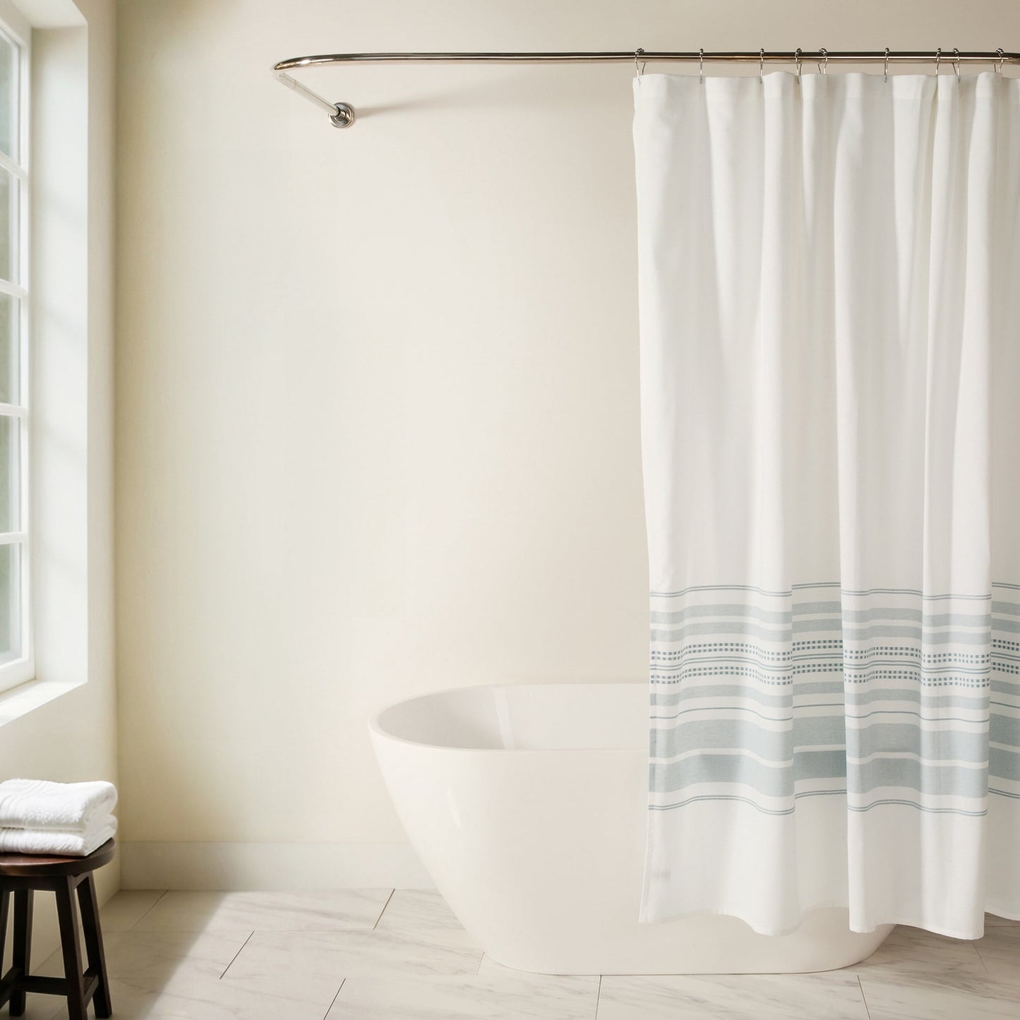 Cotton Blend Placement Stripe Shower Curtain