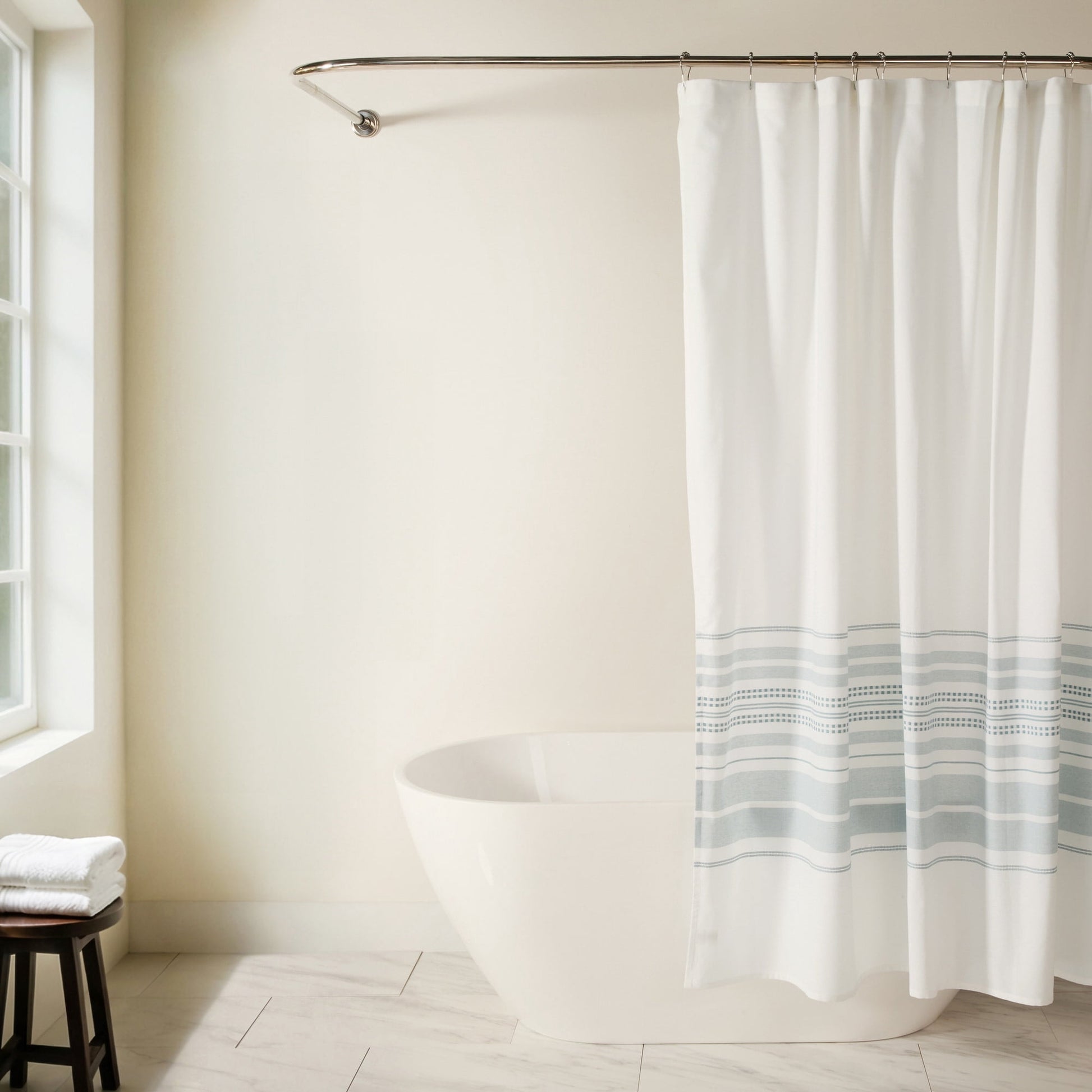 Cotton Blend Placement Stripe Shower Curtain