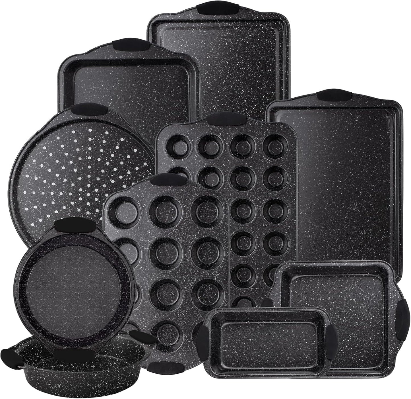 Country Kitchen 10-Piece Nonstick Bakeware Set - Stackable Pots and Pans, Black