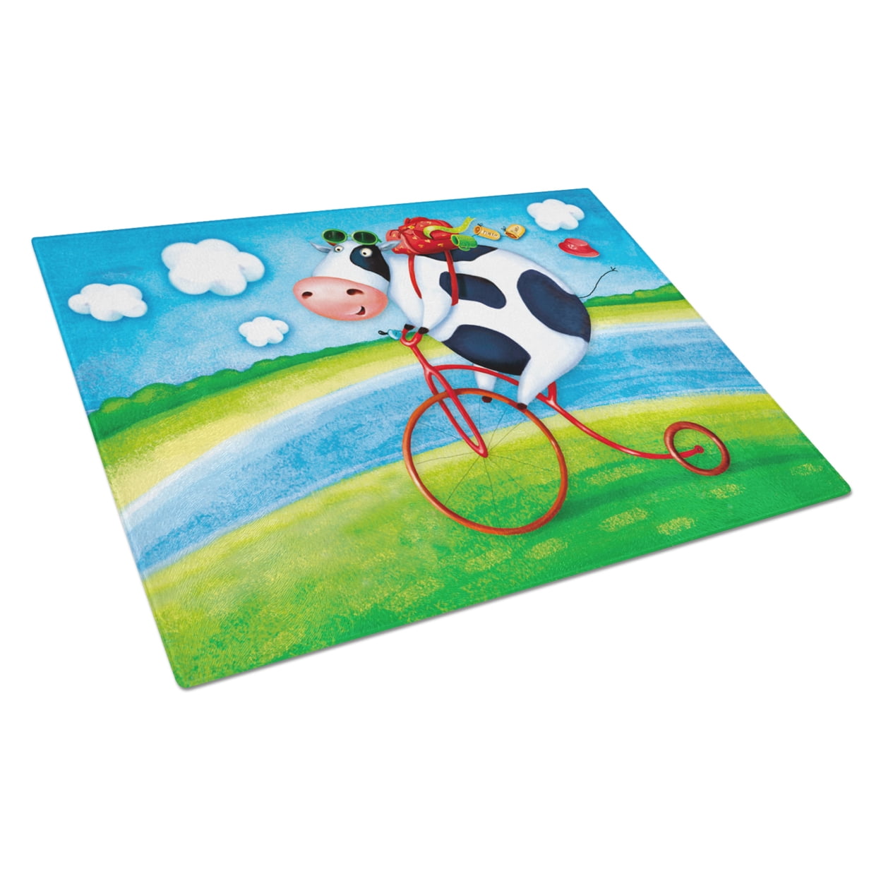 Cow riding Bicycle Glass Cutting Board Large