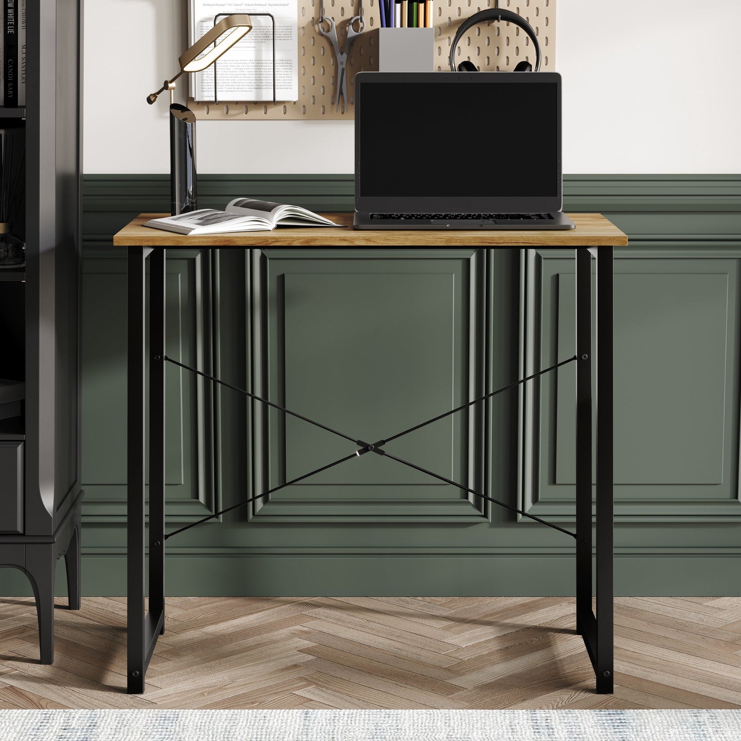 Castle Place Modern 31" Metal Computer Desk, Light Oak