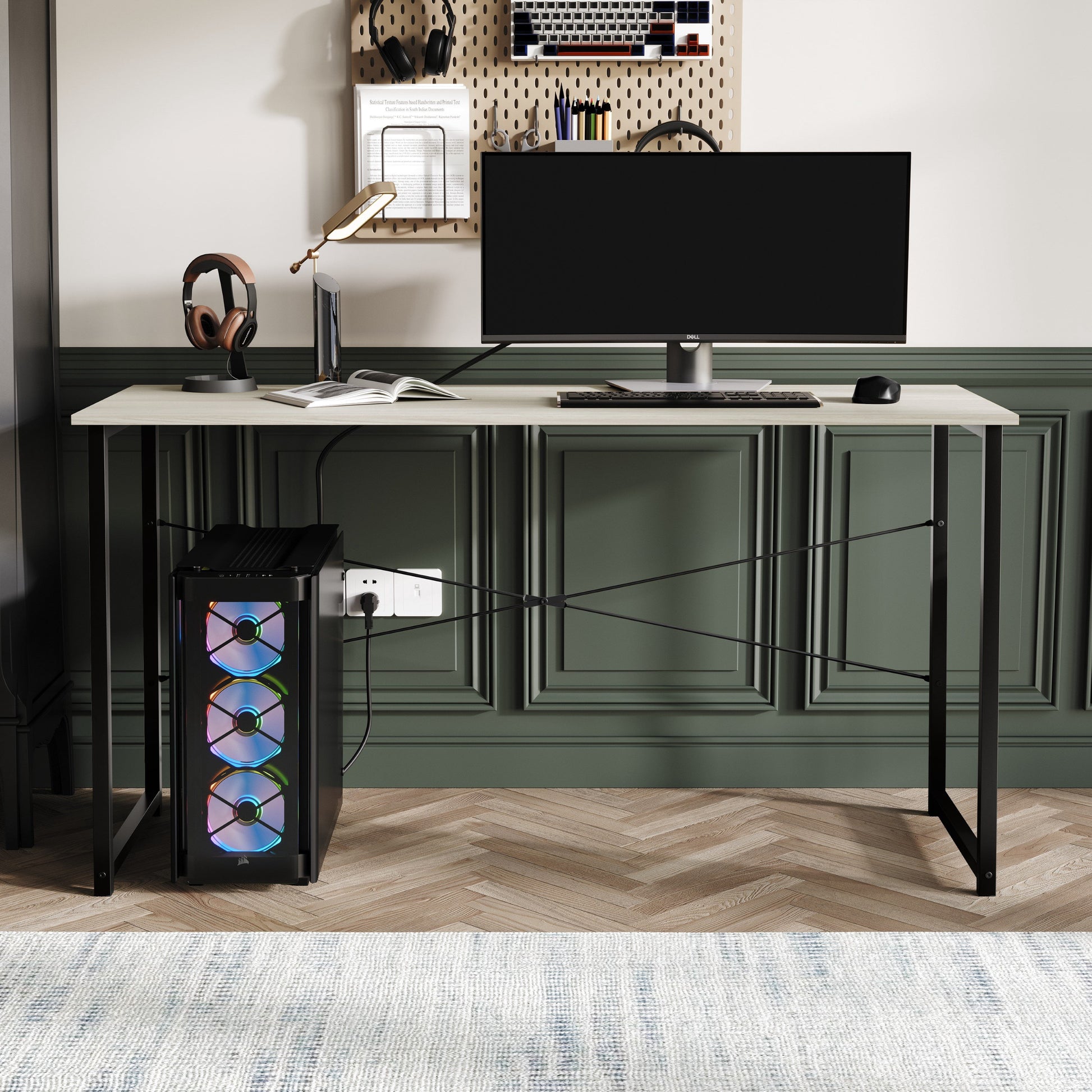 Castle Place Modern 55" Metal Computer Desk, Light Grey