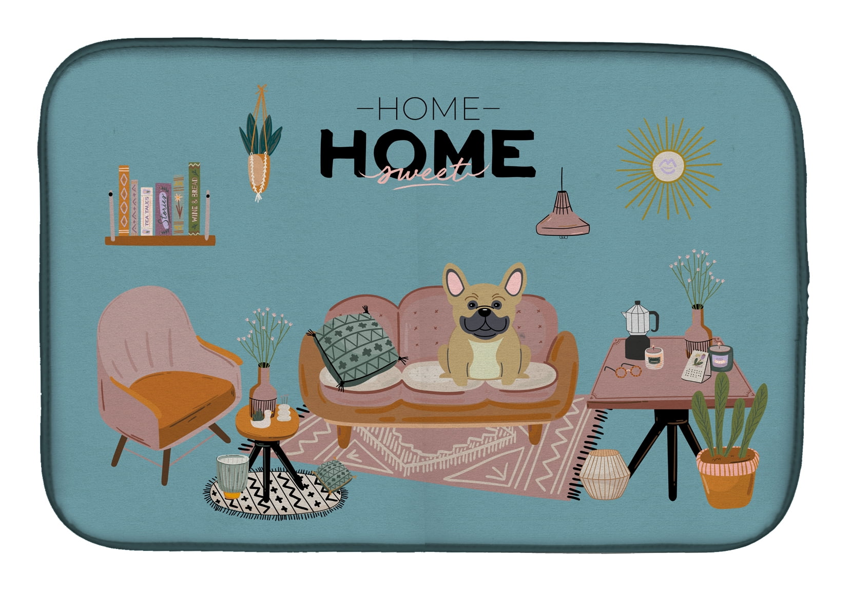 Cream French Bulldog Sweet Home Dish Drying Mat