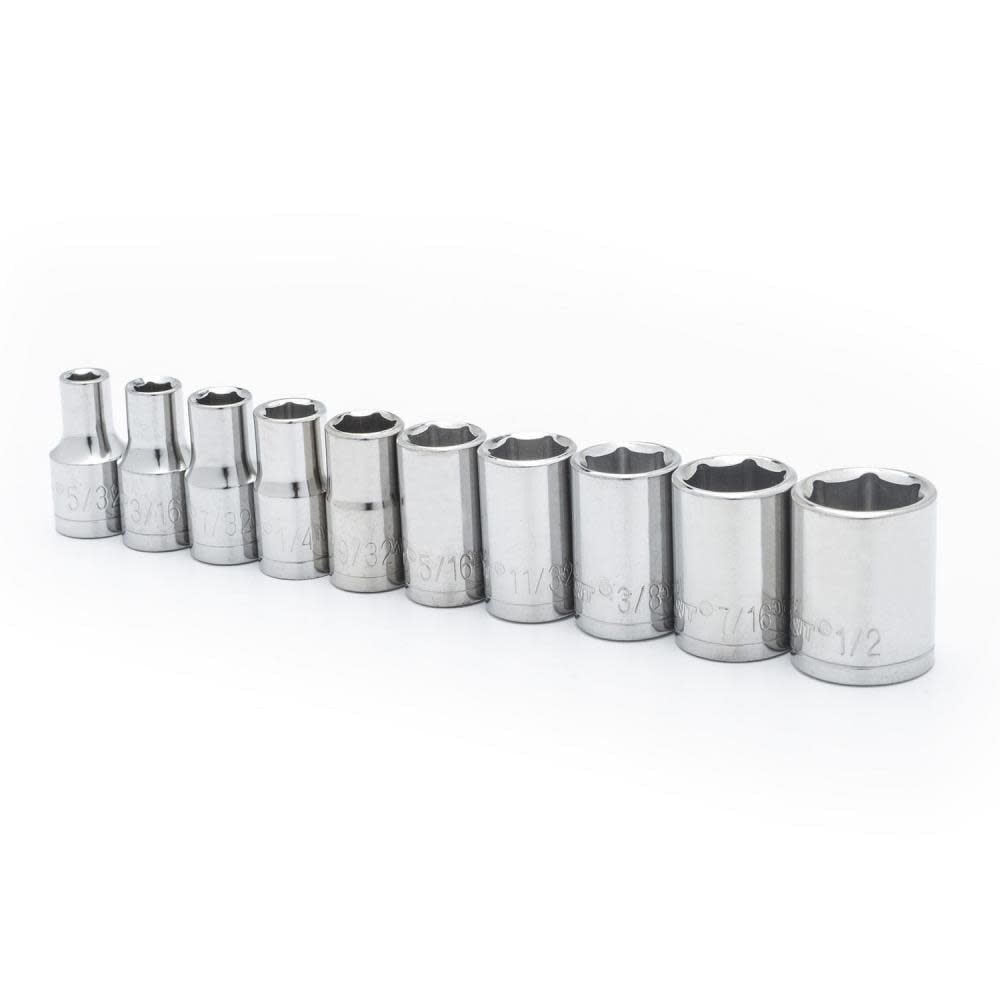 Crescent Assorted Sizes x 1/4 in. drive SAE 6 Point Socket Set 10 pc.