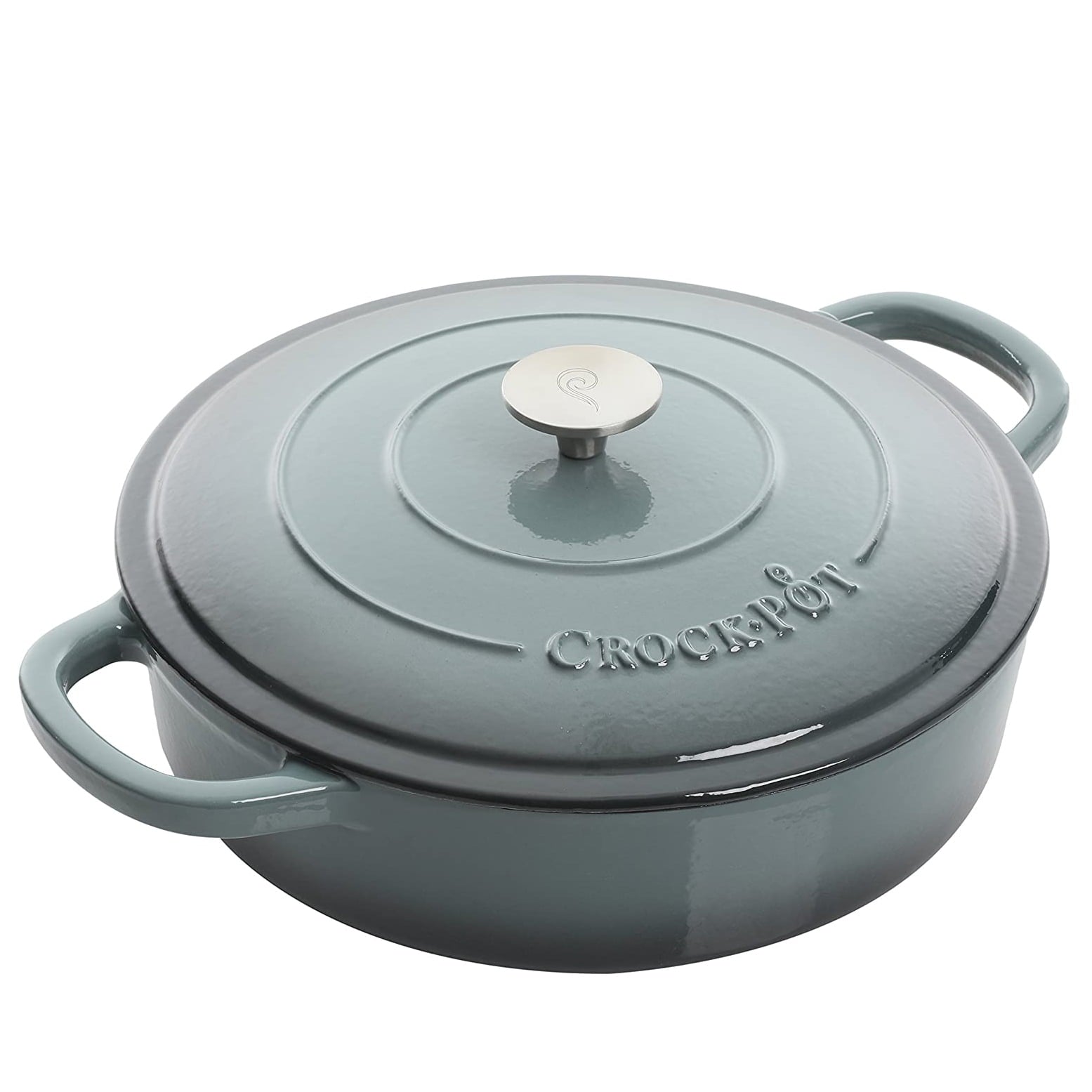 Crock Pot 112001.02 Artisan Enameled 5 Quart Cast Iron Braiser Pan and Lid, Gray
