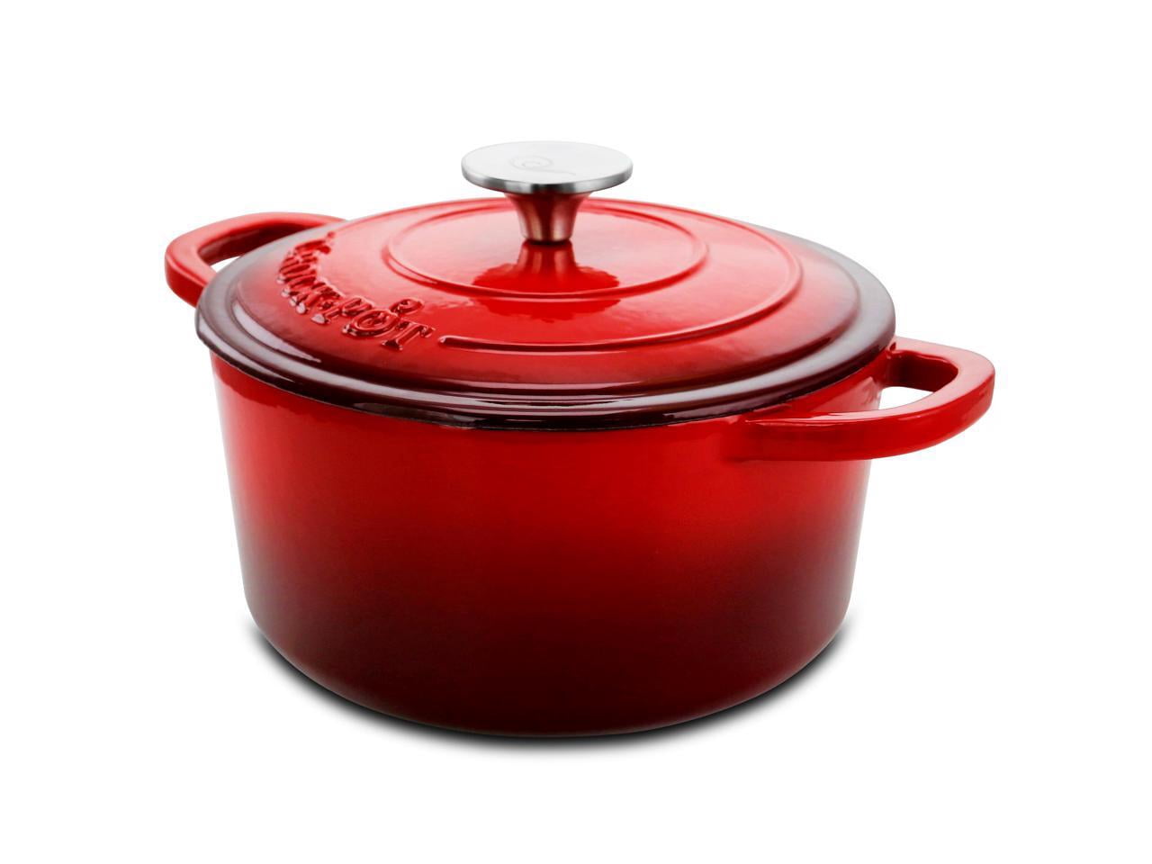 Crock-pot Artisan 3 Quart Enameled Cast Iron Casserole with Lid in Gradient Red