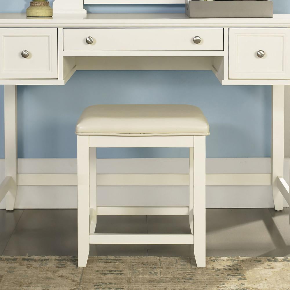 Crosley Furniture Vista Solid Pine Wood Vanity Stool in White