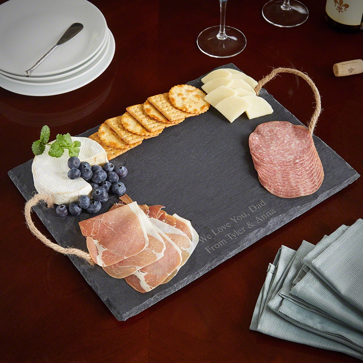 Custom Slate Charcuterie Board with Rope Handles