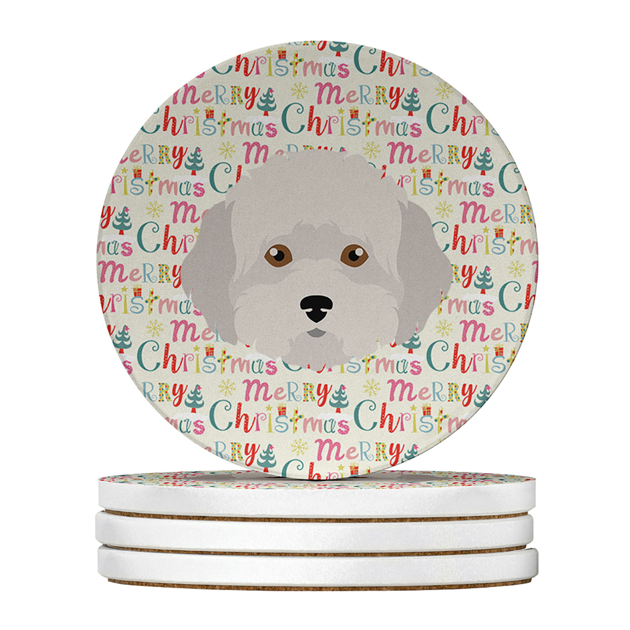 Cyprus Poodle Merry Christmas Large Sandstone Coasters Pack of 4 4 in x 4 in