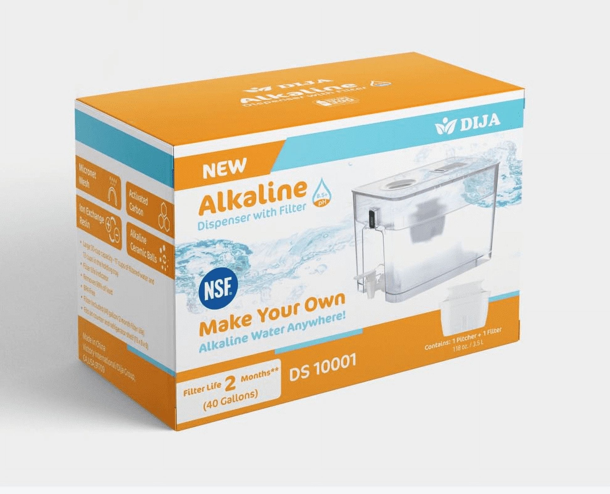 DIJA DS10001 Alkaline Water 30 Cups Filtration Countertop Water Dispenser - Clear 2.5L, 13.50 x 8 x 11 Inch