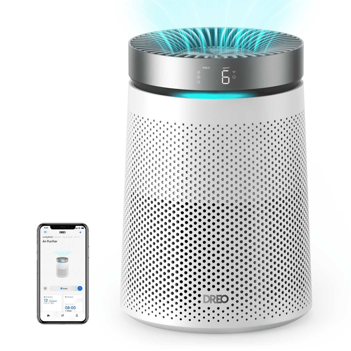 DREO Smart HEPA Air Purifier for Rooms Up to 1500 Sq.Ft/2H, Purifier for Allergies and Asthma with PM2.5 Display, 3-in-1 Filter, 25 dB Sleep Mode, App & Alexa/Google Compatible