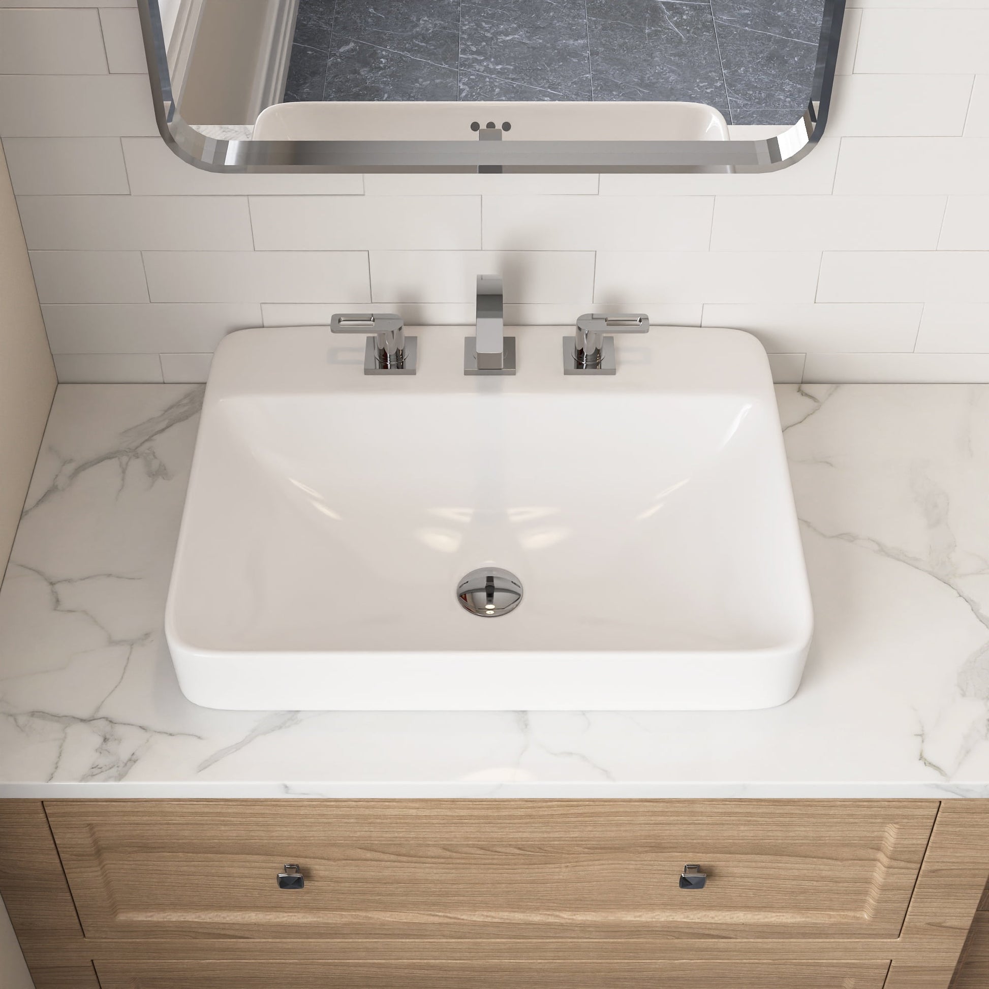 DV-1DS0121 DeerValley 23.82" L x 18.9" W x 6.69" H White Rectangular Vitreous China Drop-in Bathroom Sink with Overflow