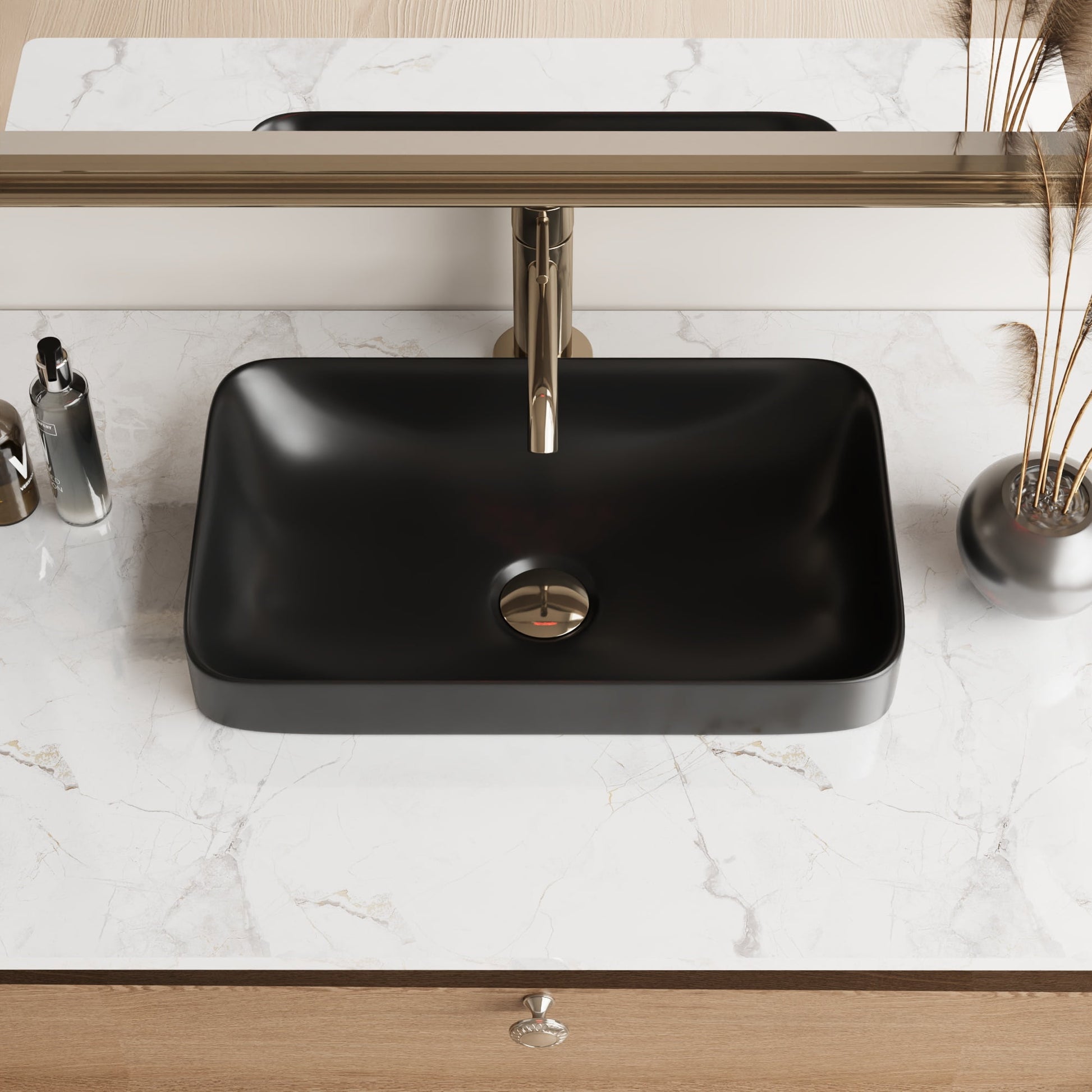 DV-1V0047B DeerValley Ally 19'' x 12'' Drop-In Bathroom Sink Semi-Recessed Vessel Sink Rectangular Above Counter Basin