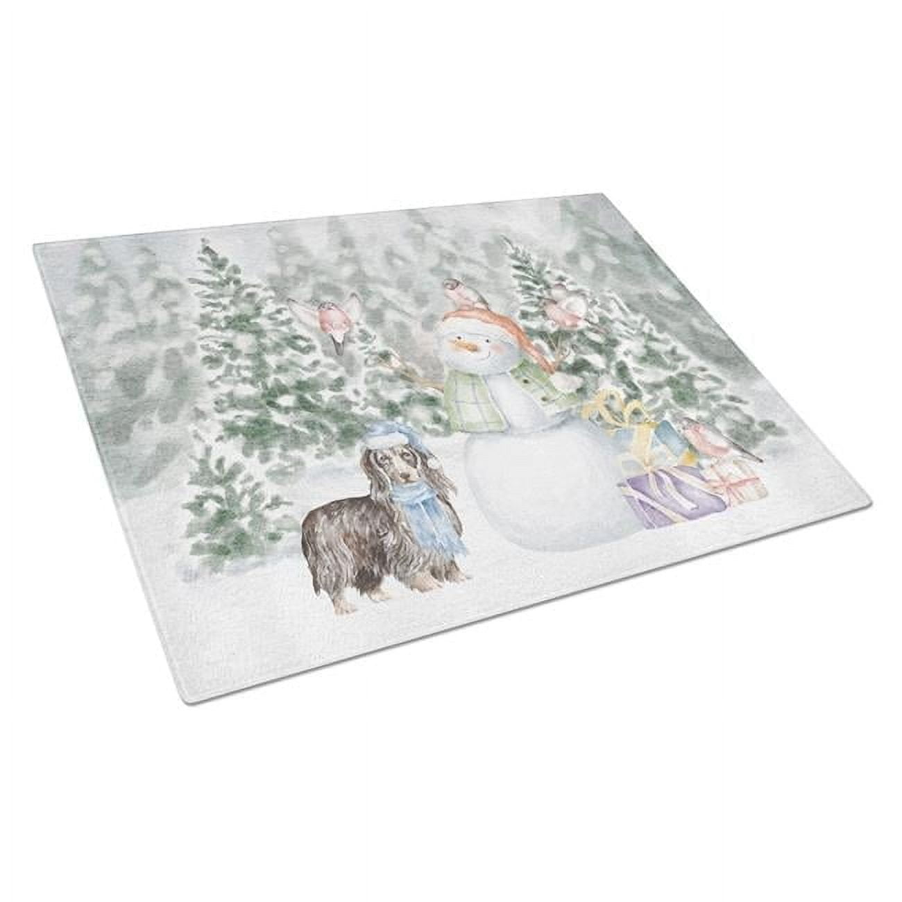Dachshund Longhaired with Christmas Presents Glass Cutting Board Large 12 in x 15 in