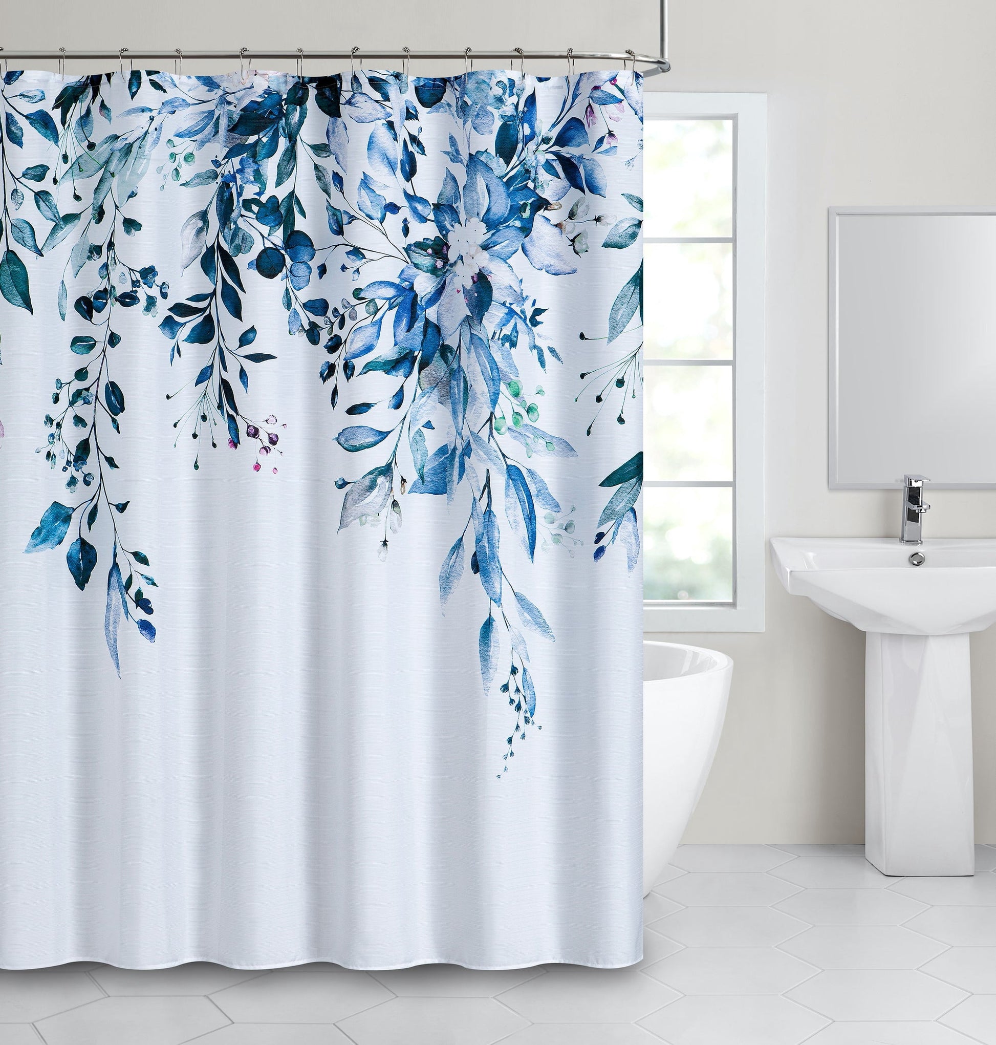 Dainty Home Blue Whisper Floral Fabric Shower Curtain â€“ 3D Textured Design, Water-Repellent, Machine-Washable Bathroom Curtain, 70" x 72"
