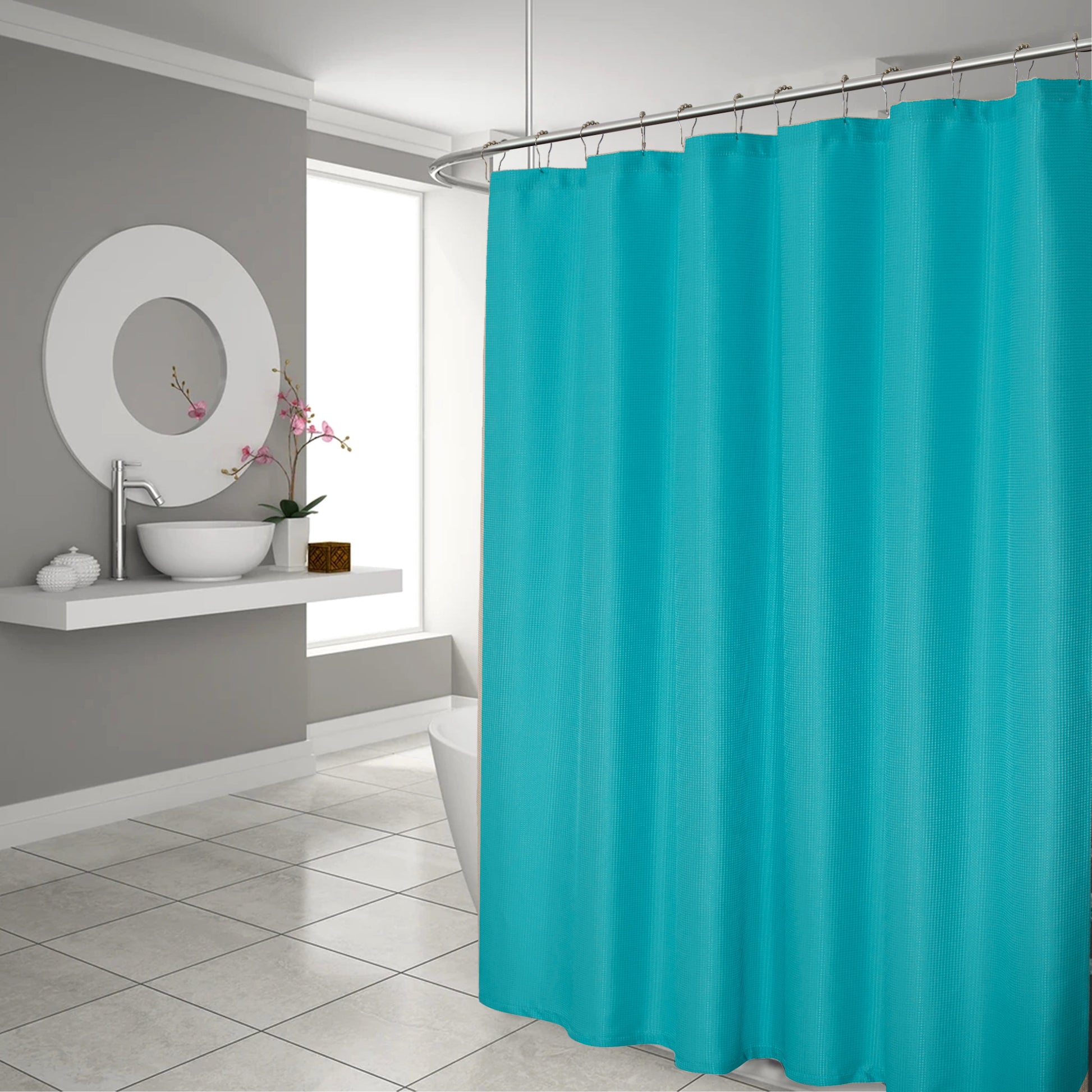 Dainty Home Hotel Collection Waffle Heavy Duty Fabric Waffle Weave Hotel Quality Shower Curtain 70"W x 72"L in Aqua
