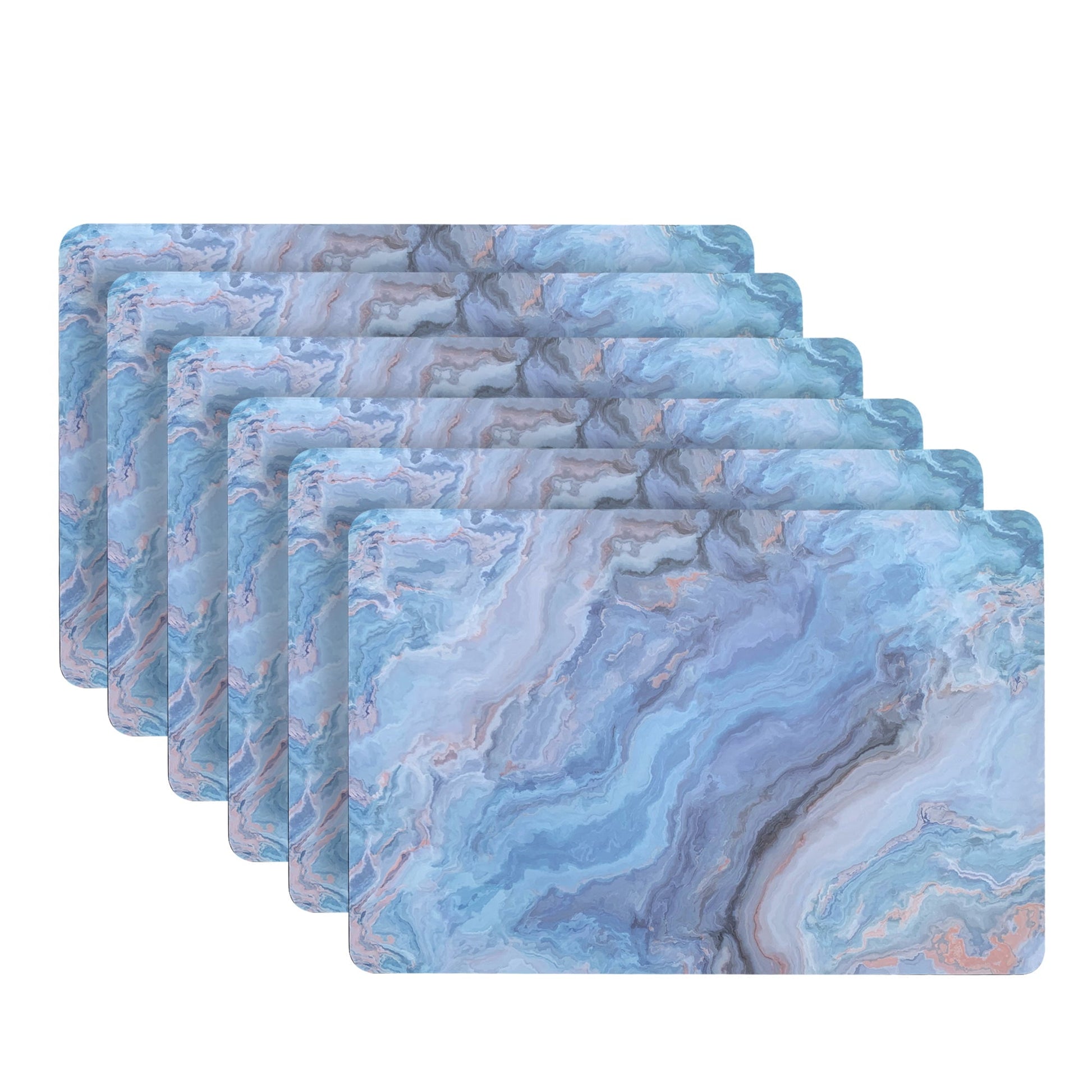 Dainty Home Marble Cork Foil Printed Marble Granite Designed Thick Cork Textured 12" x 18" Rectangular Placemat Set of 6 in Navy